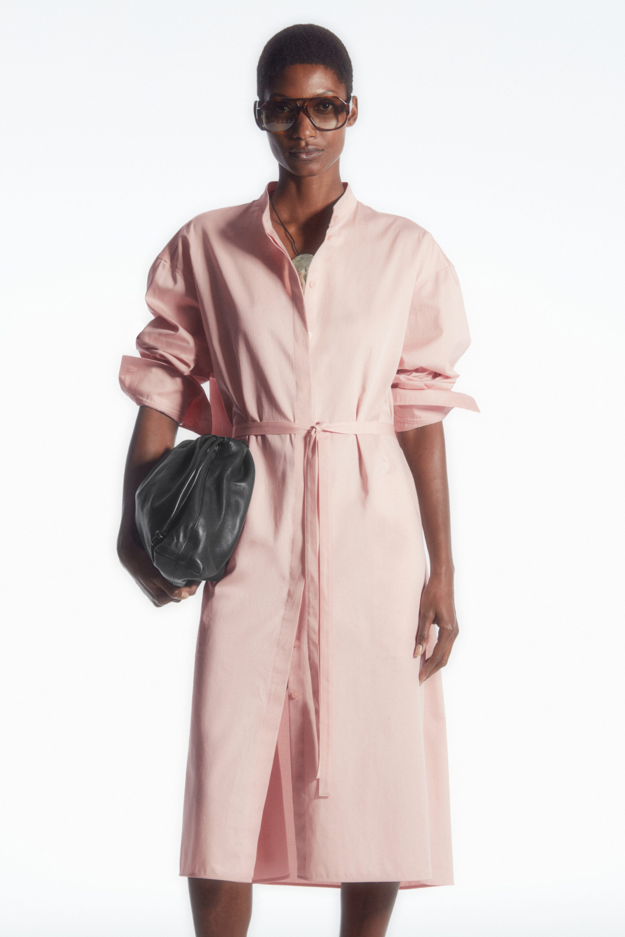 OVERSIZED GRANDAD COLLAR SHIRT DRESS DUSTY PINK