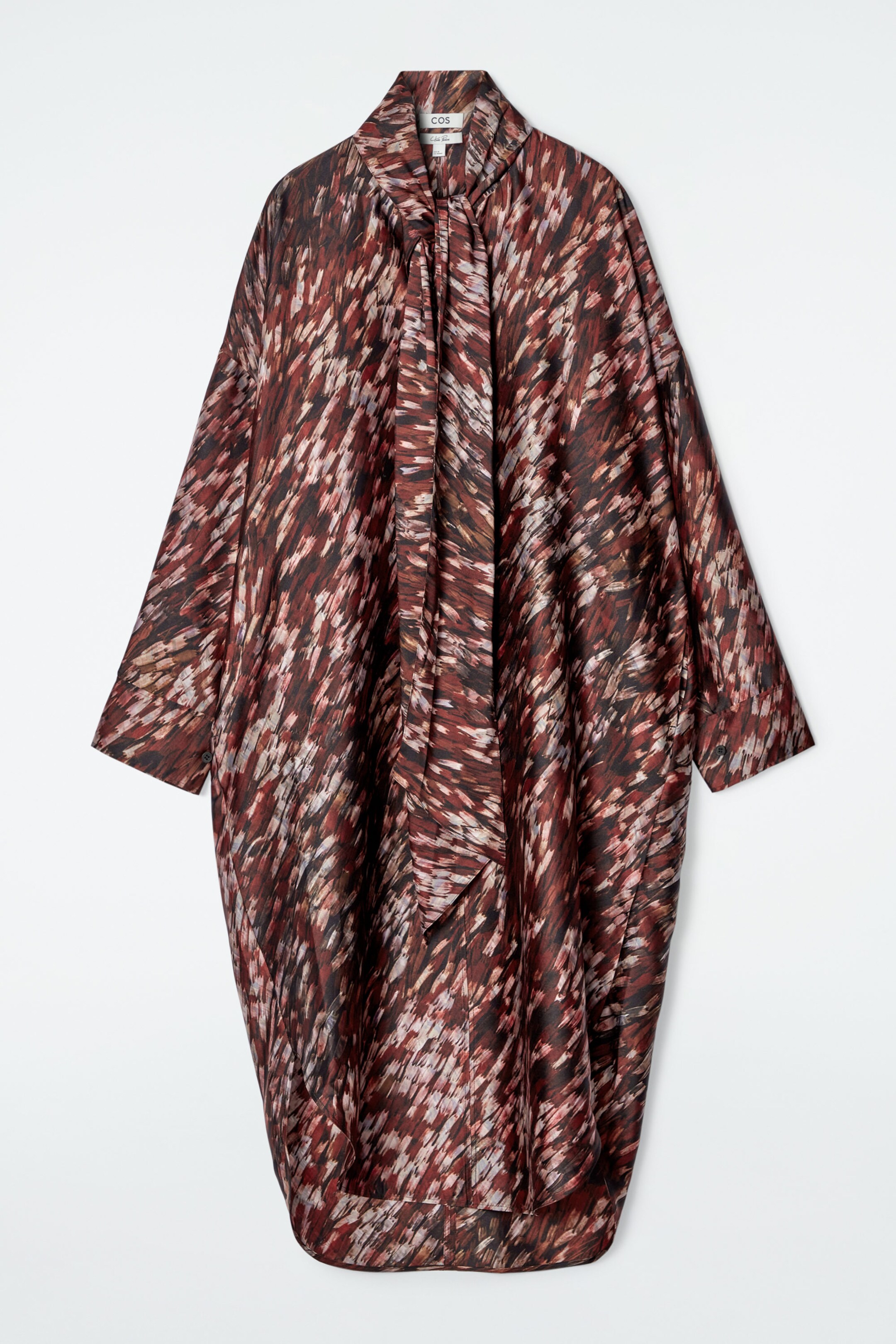 PRINTED SCARF-DETAIL MIDI DRESS