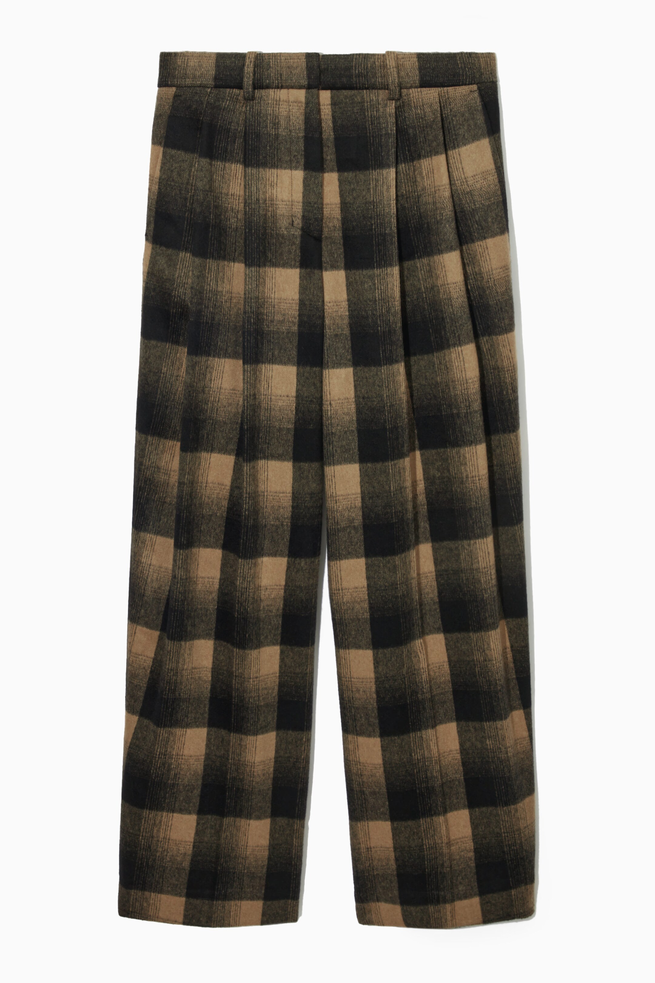 WIDE-LEG CHECKED WOOL-BLEND TROUSERS