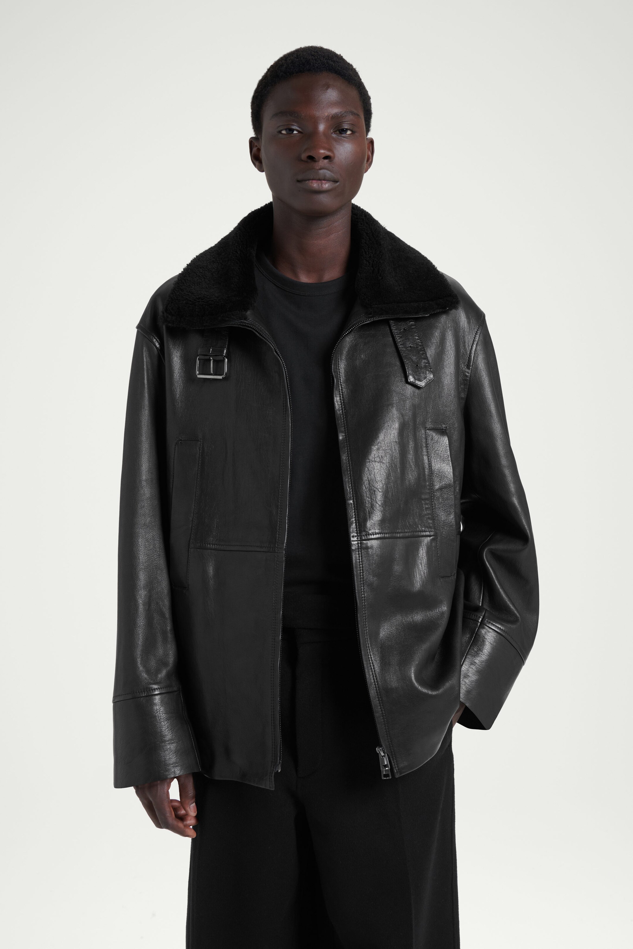 THE SHEARLING-TRIMMED LEATHER JACKET