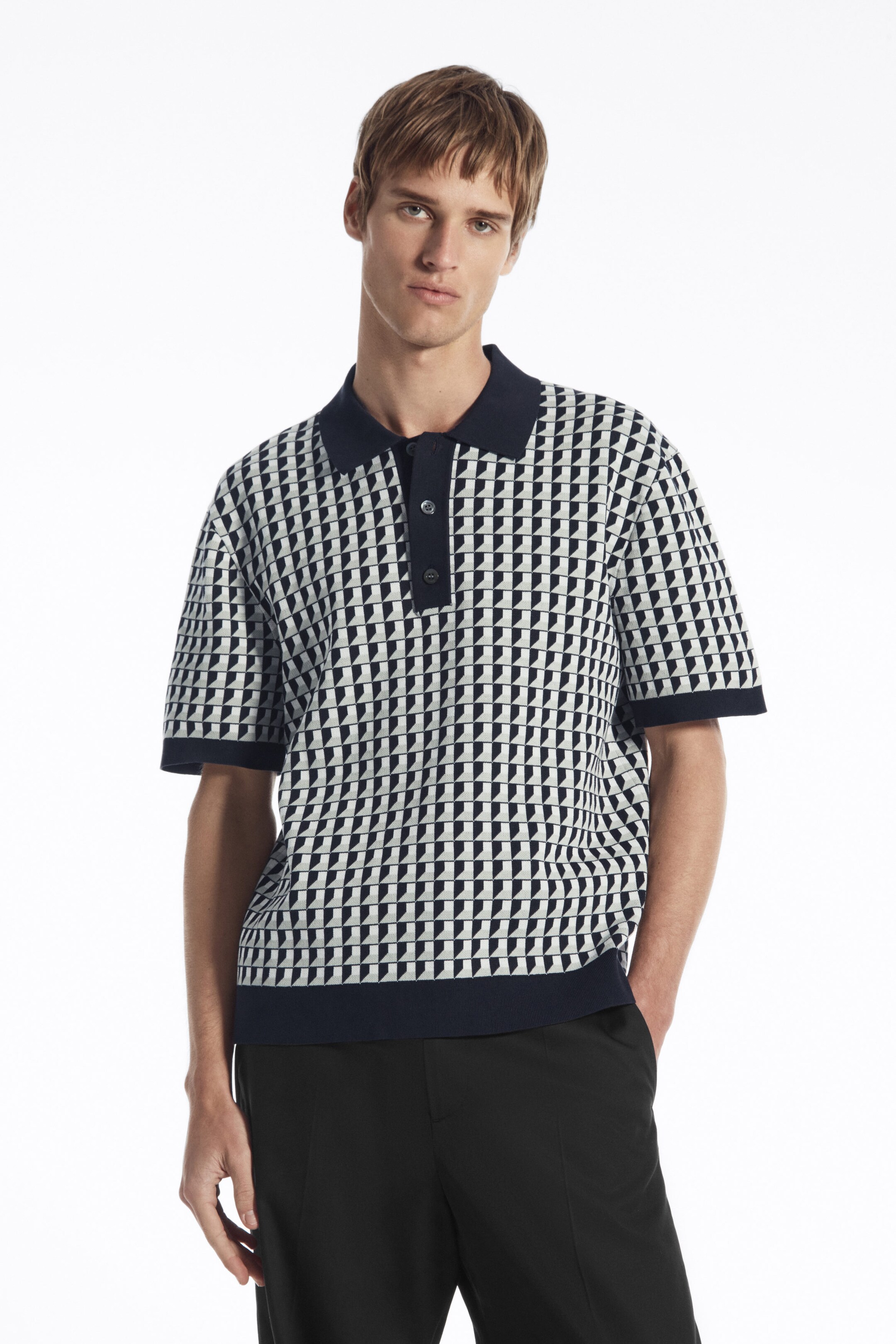 GEOMETRIC-JACQUARD POLO SHIRT