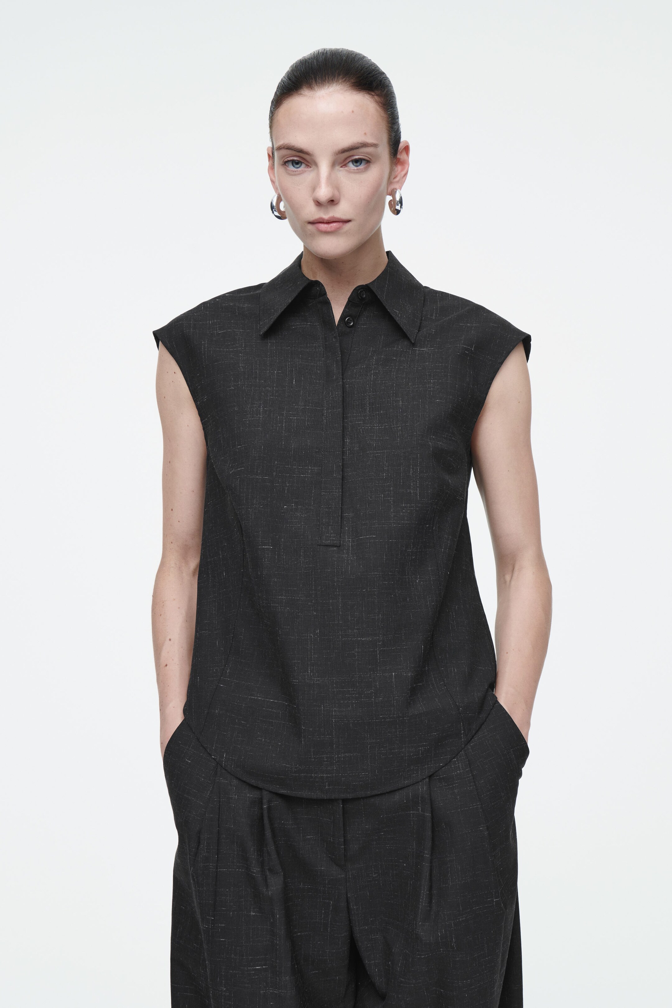 SLIM SHORT-SLEEVED FLECKED-WOOL SHIRT