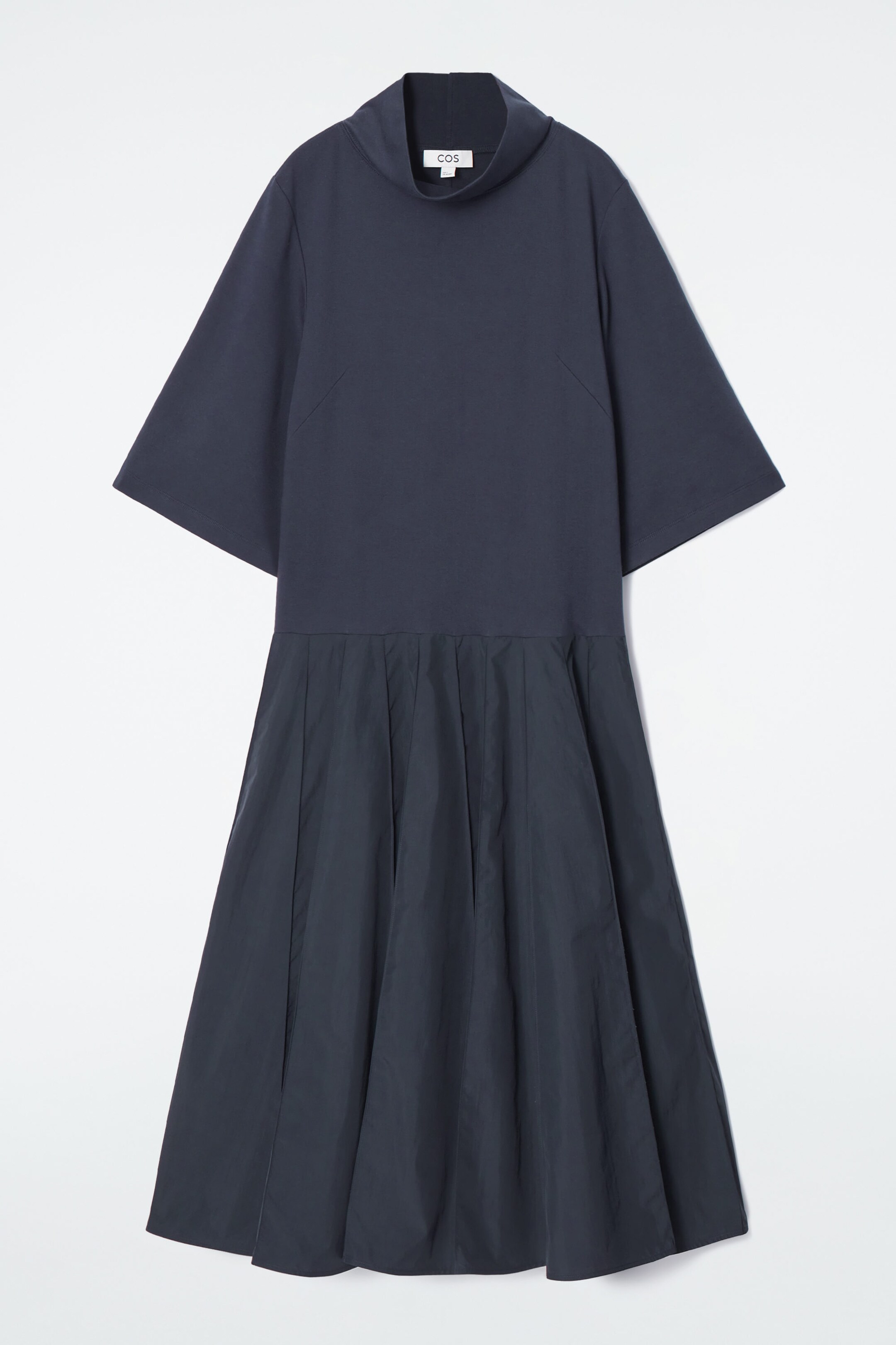 FUNNEL-NECK PANELLED MIDI DRESS