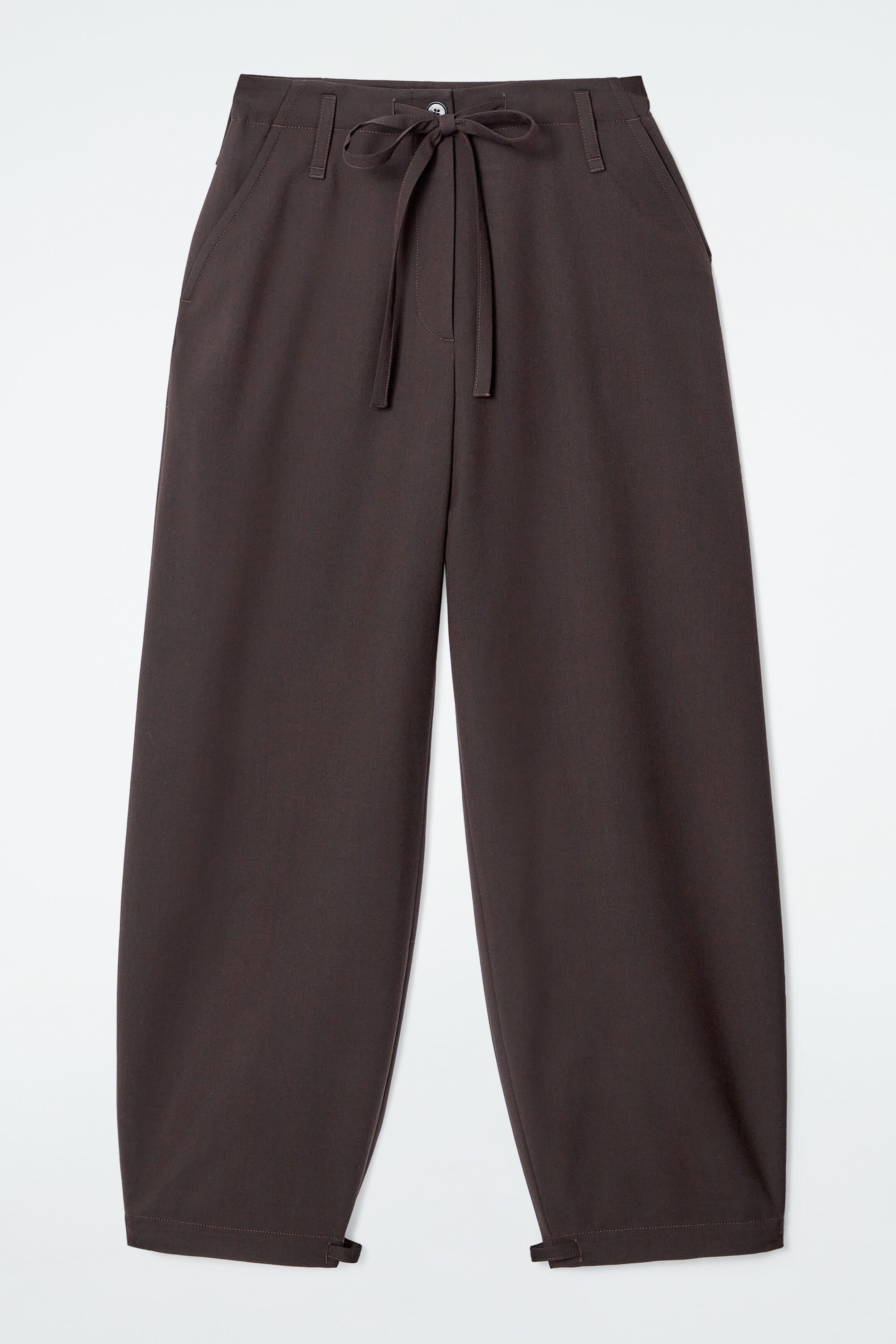 DRAWSTRING TWILL BARREL-LEG TROUSERS