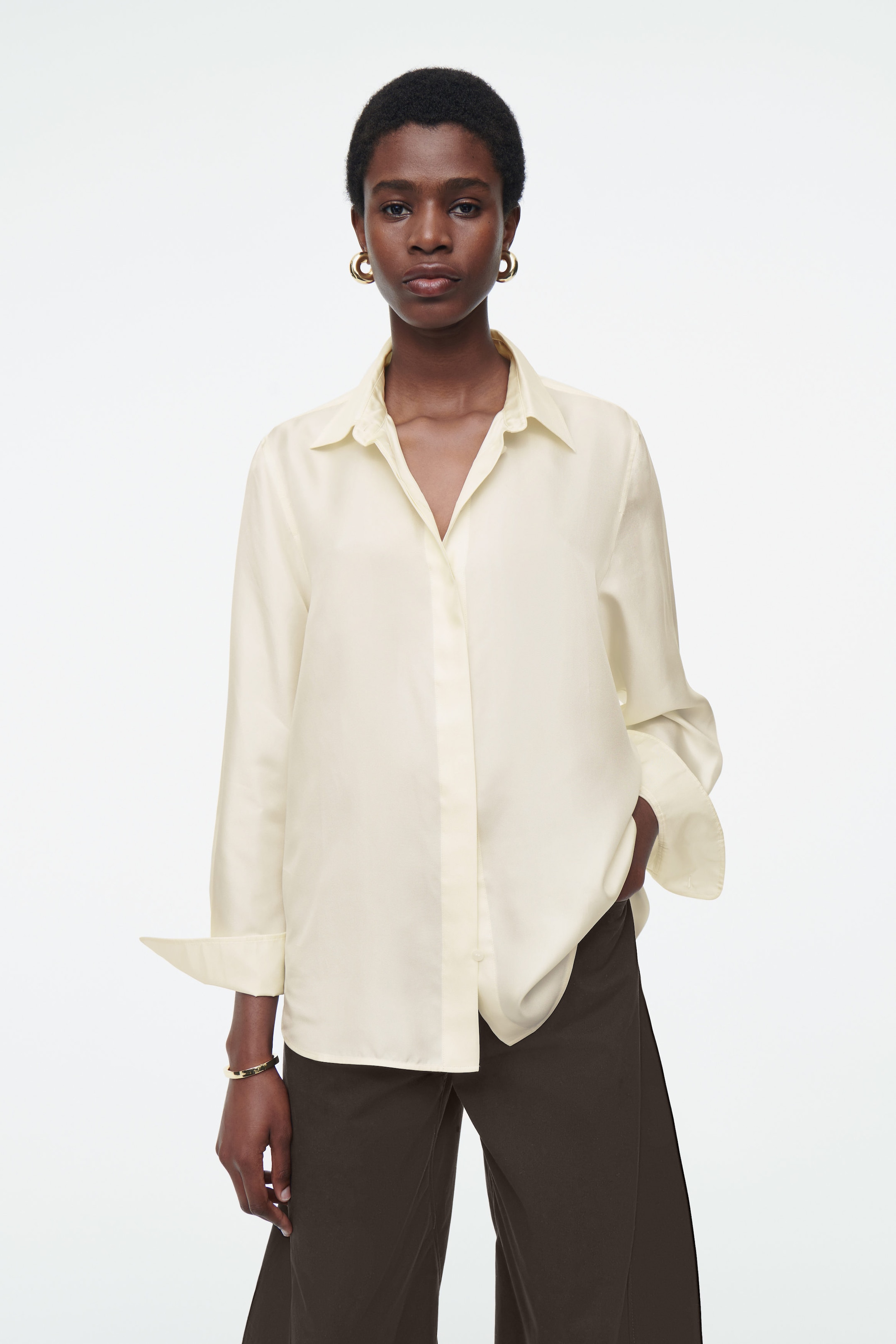 OVERSIZED PURE SILK SHIRT OFF WHITE