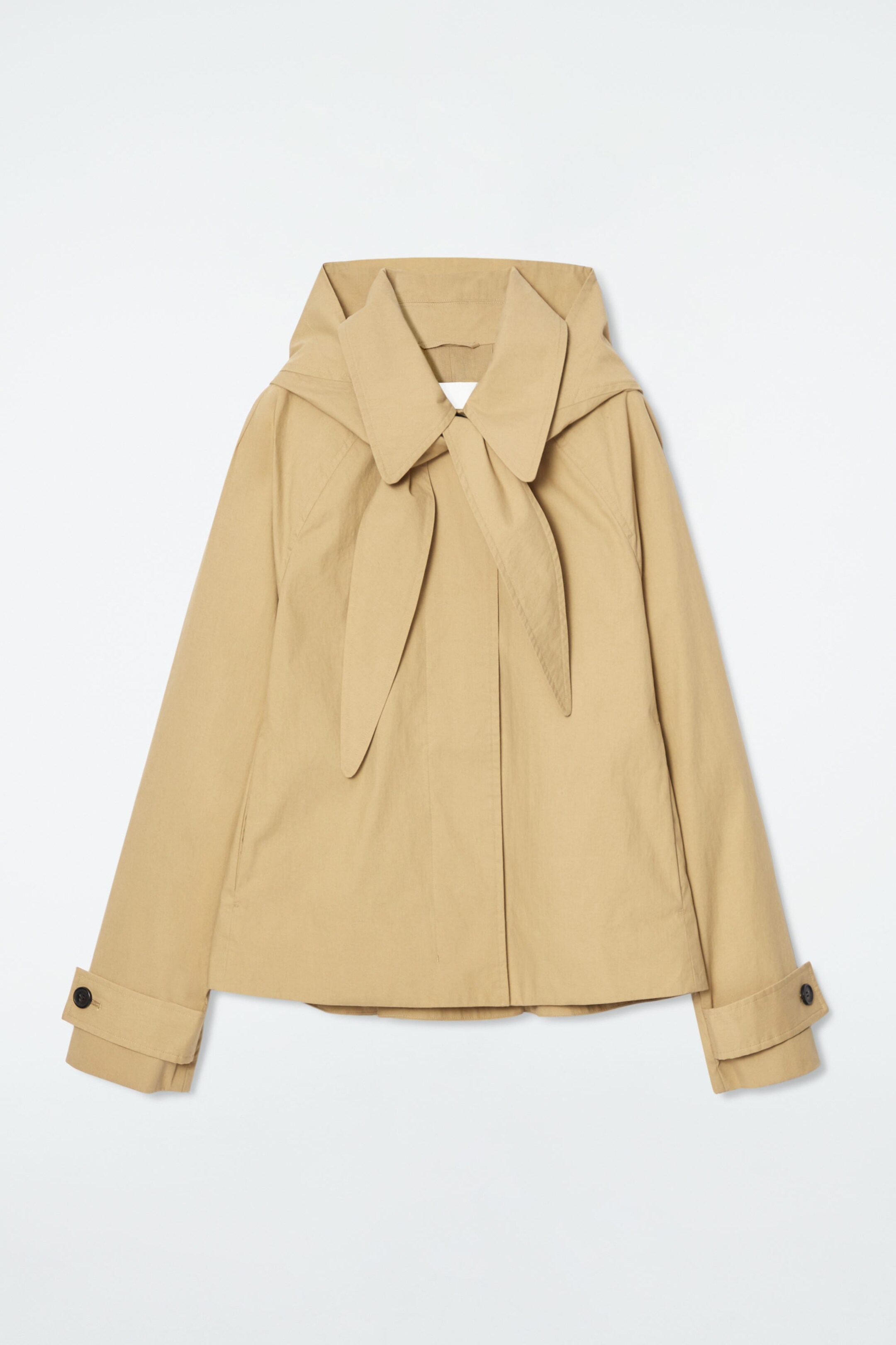 DETACHABLE-HOOD SHORT TRENCH COAT