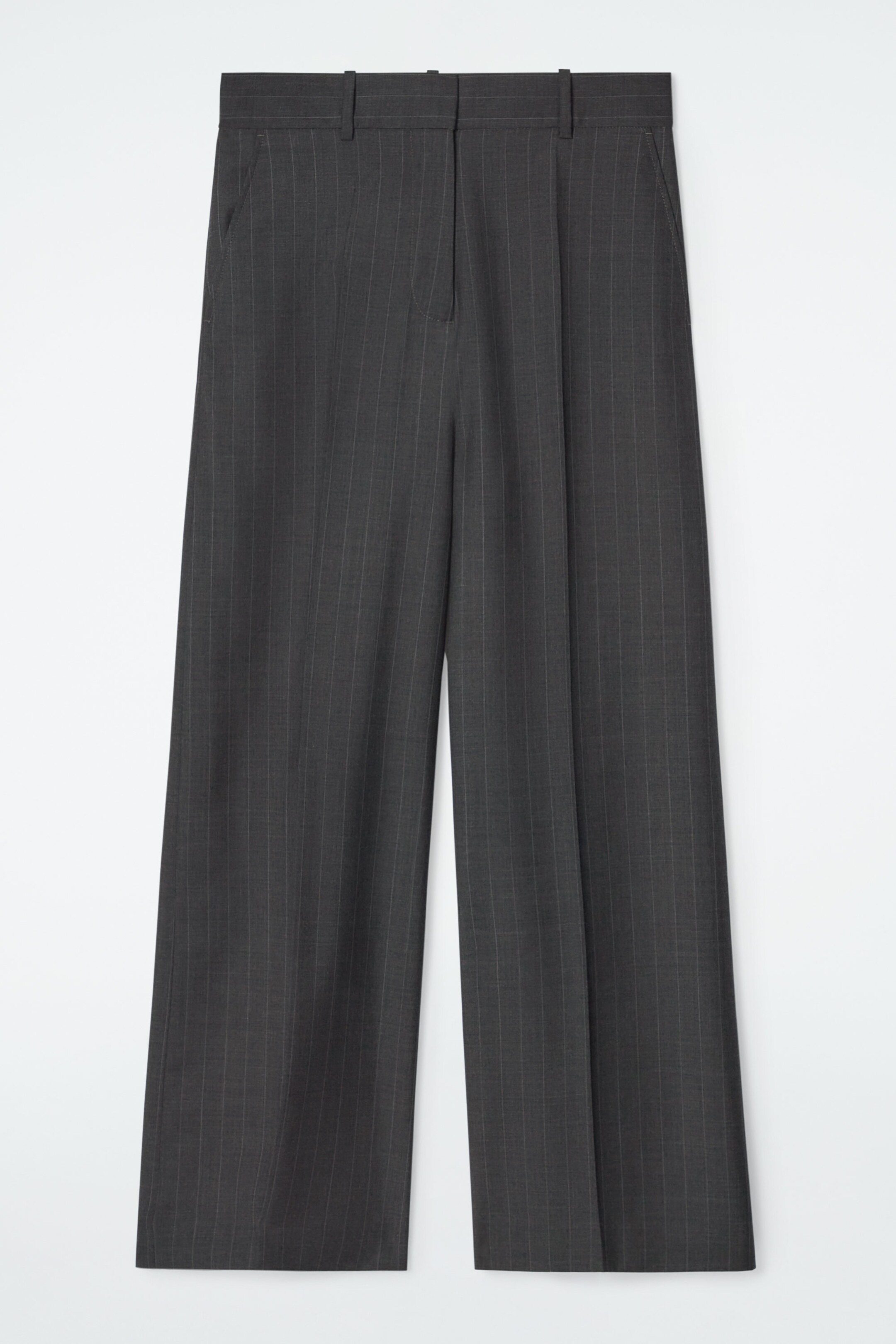 REGULAR PINSTRIPED WOOL WIDE-LEG TROUSERS