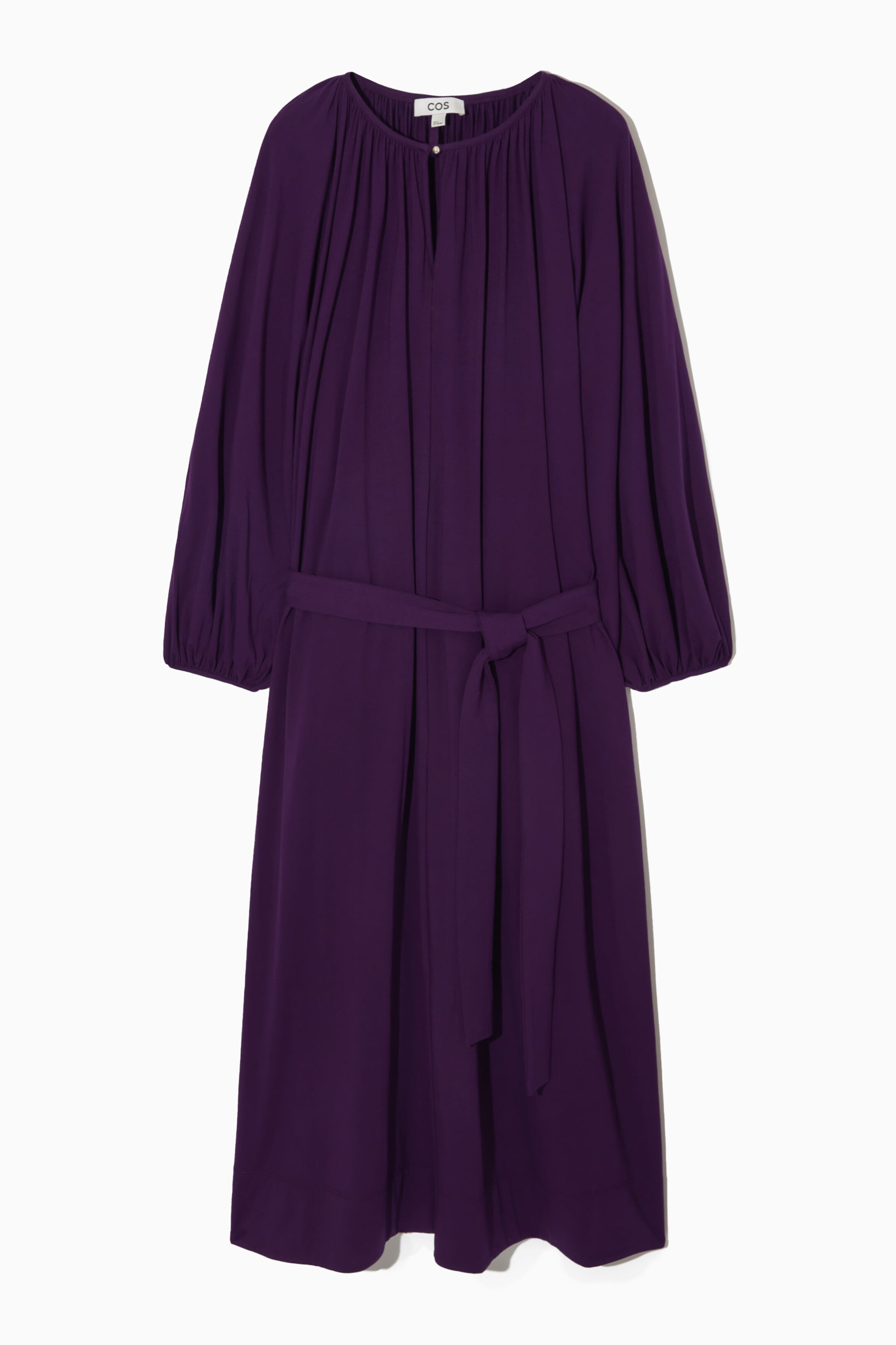 PUFF-SLEEVE BELTED MAXI DRESS