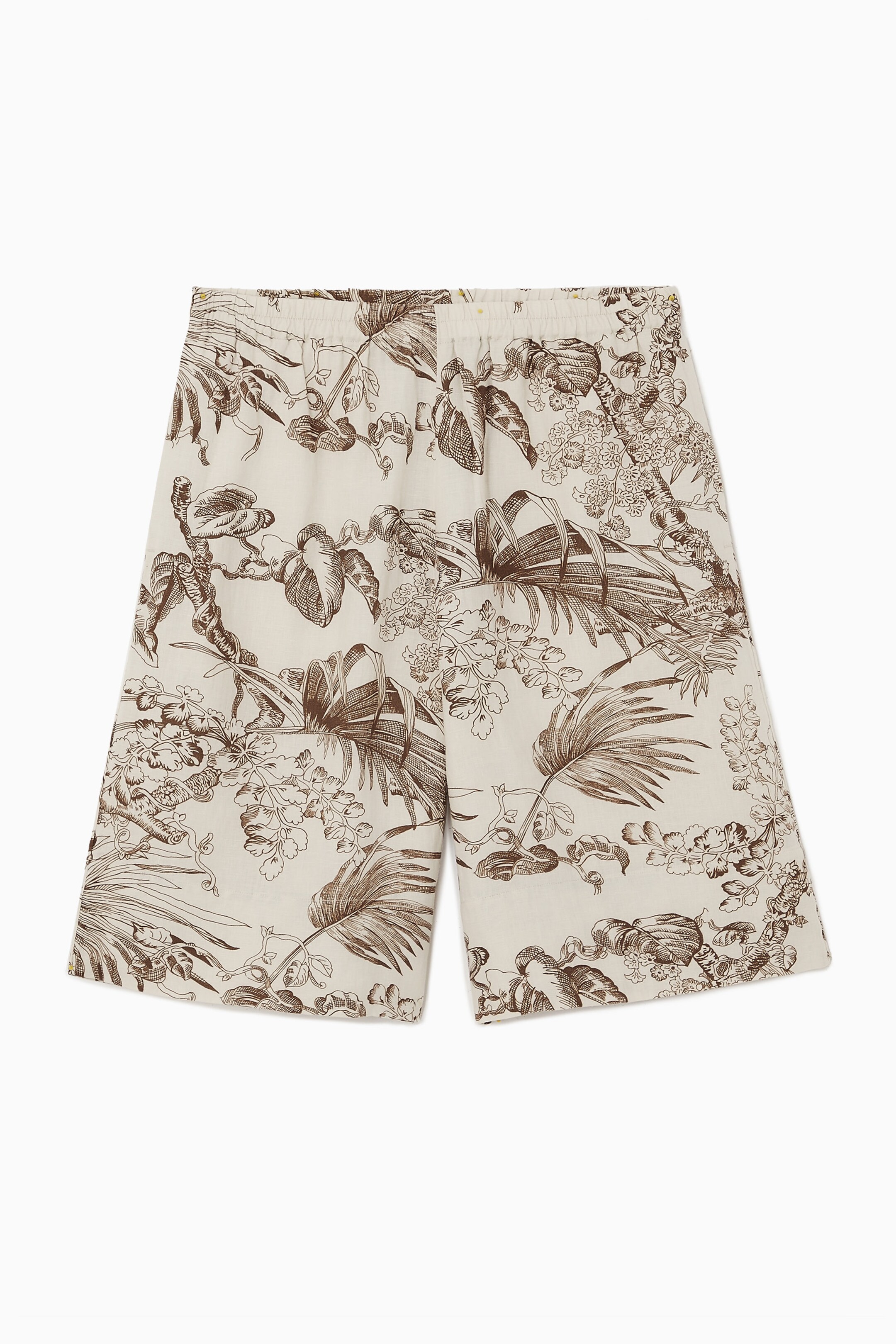 BOTANICAL-PRINT LINEN SHORTS