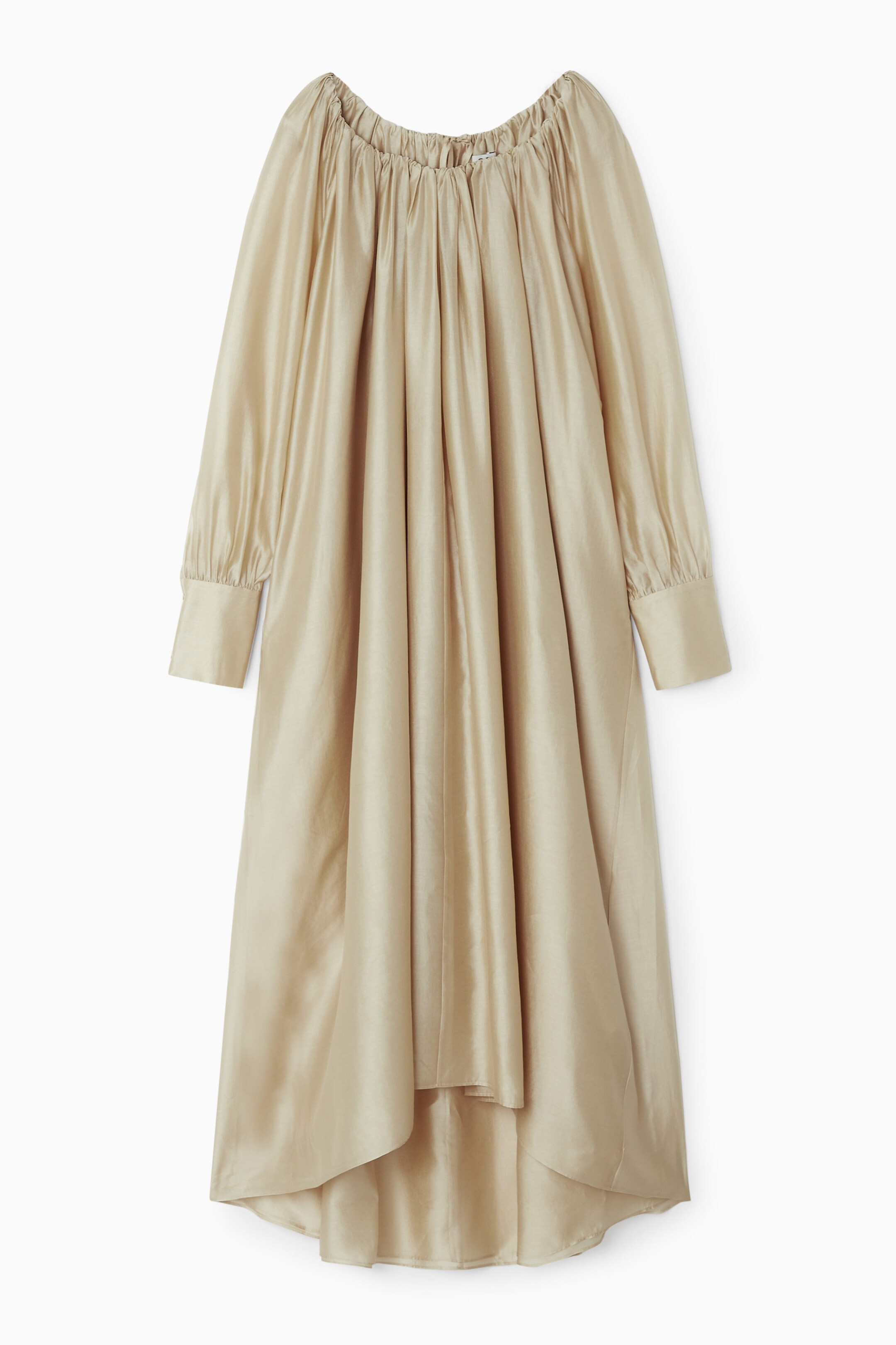 PLEATED LONG-SLEEVED MAXI DRESS