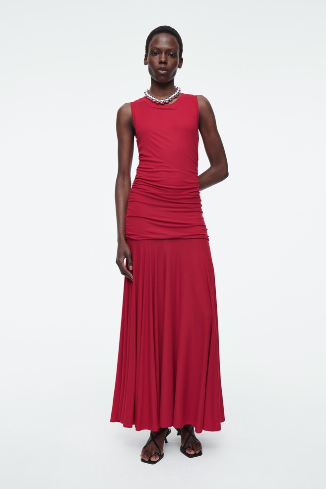 RUCHED MAXI DRESS - RED