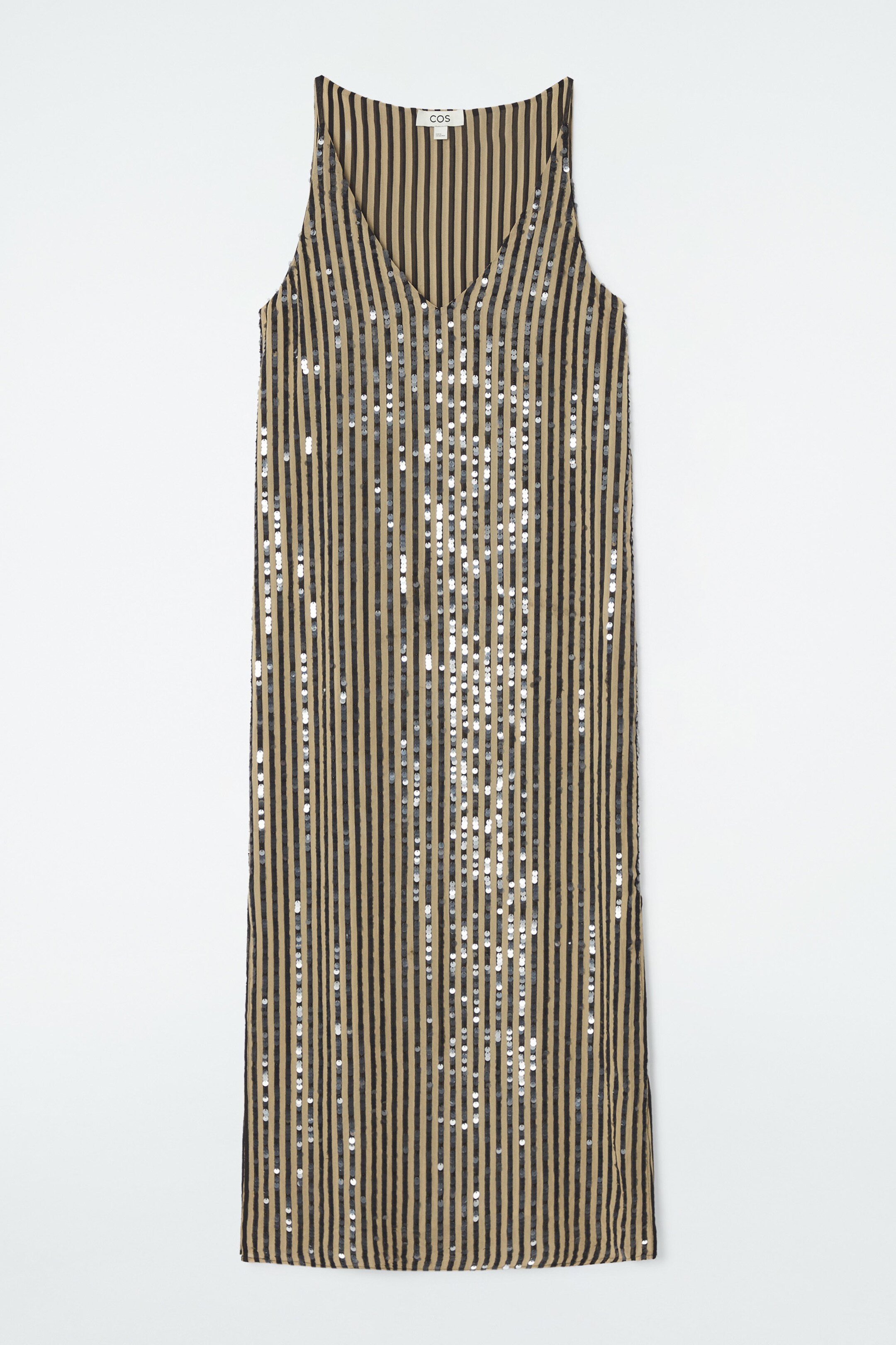 ROBE NUISETTE À RAYURES DE SEQUINS