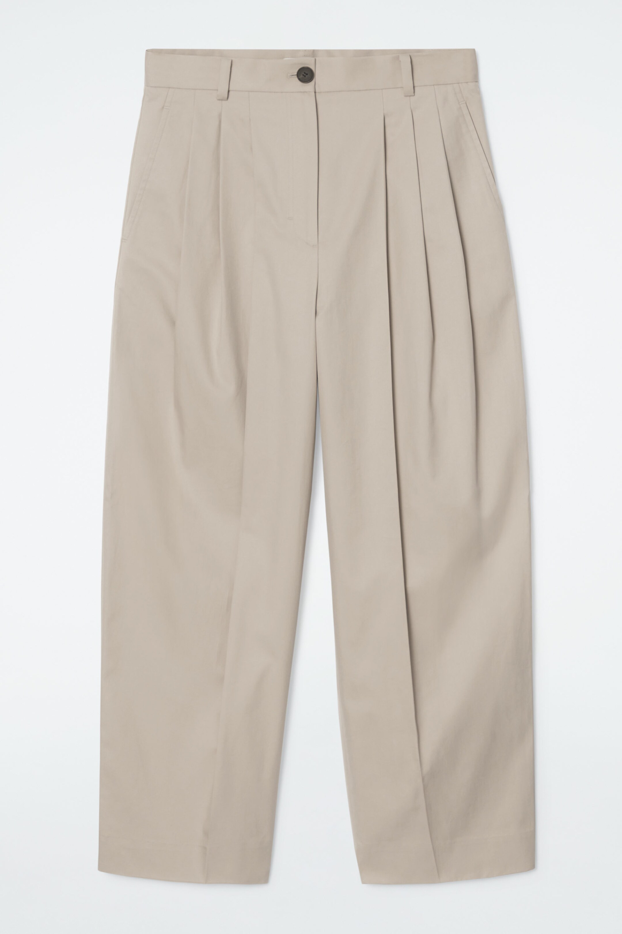 PLEATED BARREL-LEG COTTON TROUSERS