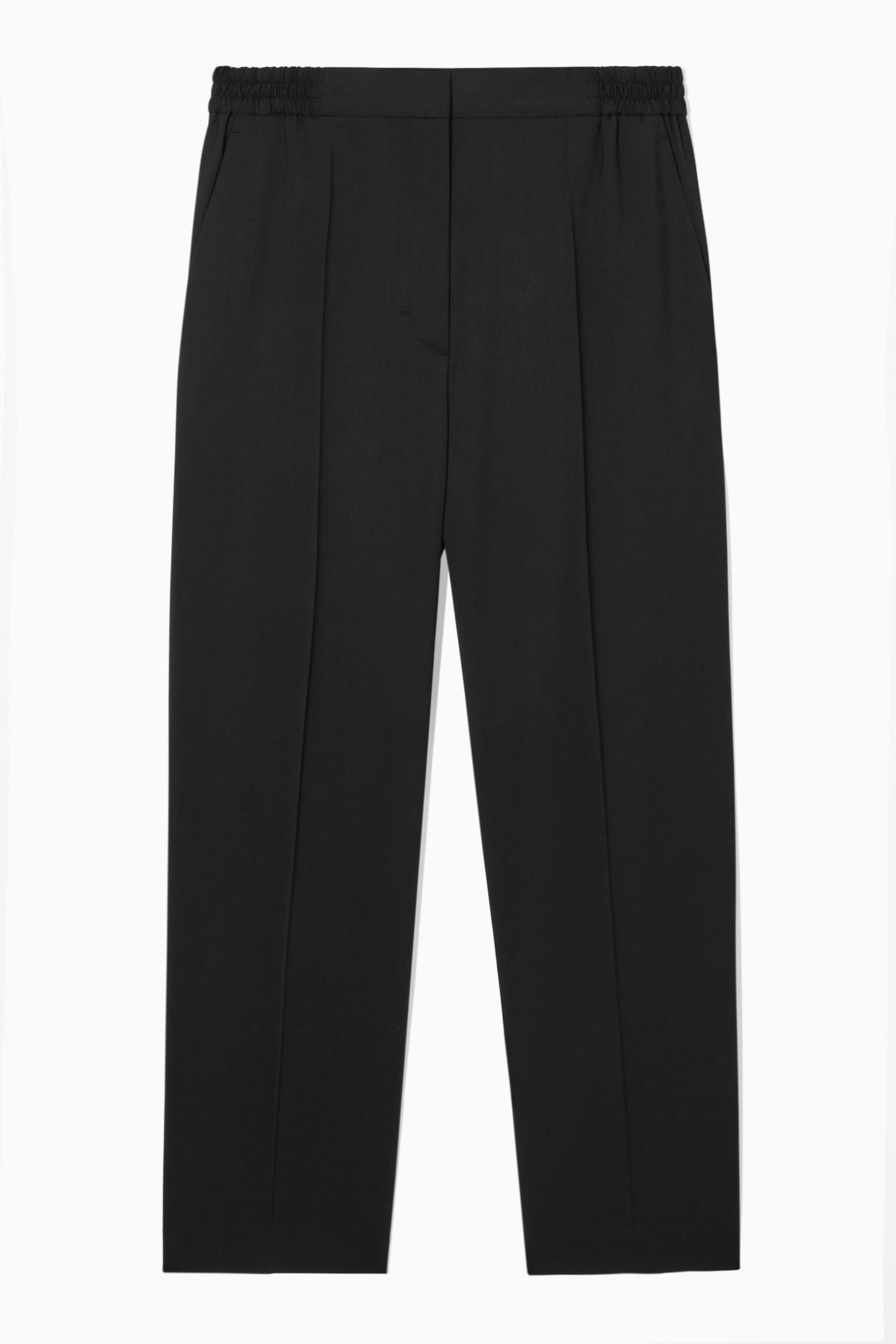 TAPERED ELASTICATED WOOL TROUSERS