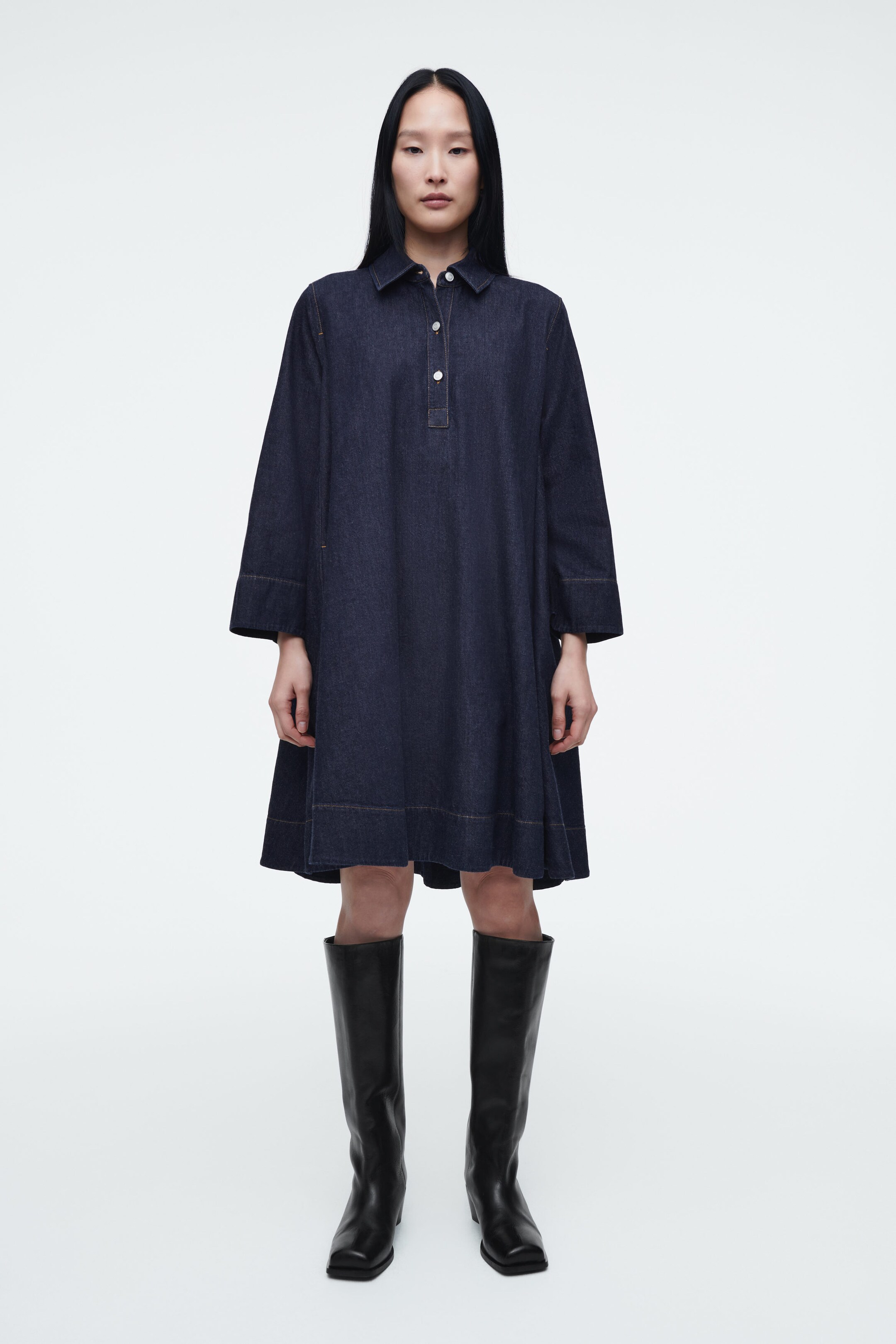 A-LINE DENIM MINI SHIRT DRESS