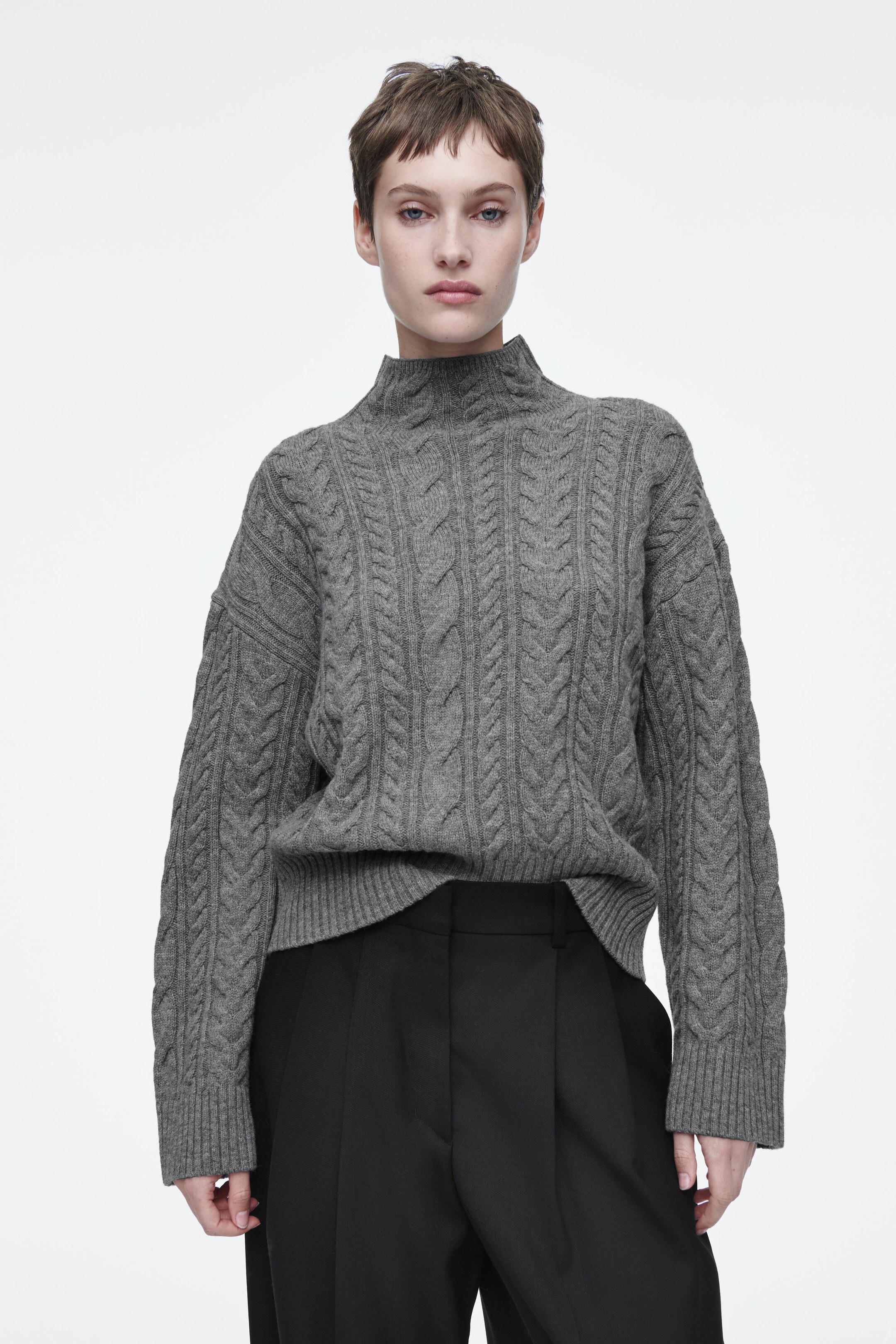 CABLE-KNIT WOOL FUNNEL-NECK JUMPER