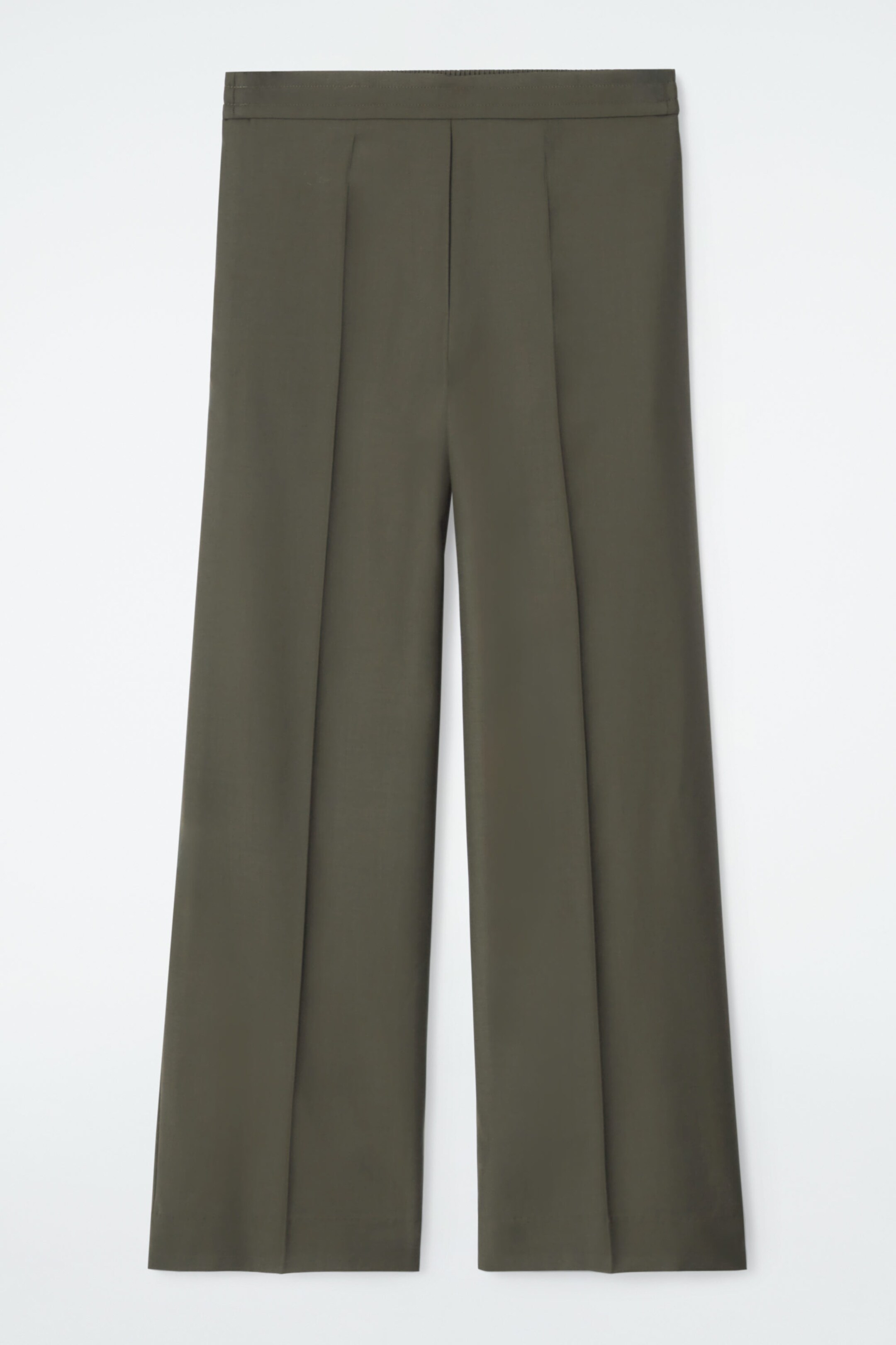 REGULAR ELASTICATED WOOL STRAIGHT-LEG TROUSERS