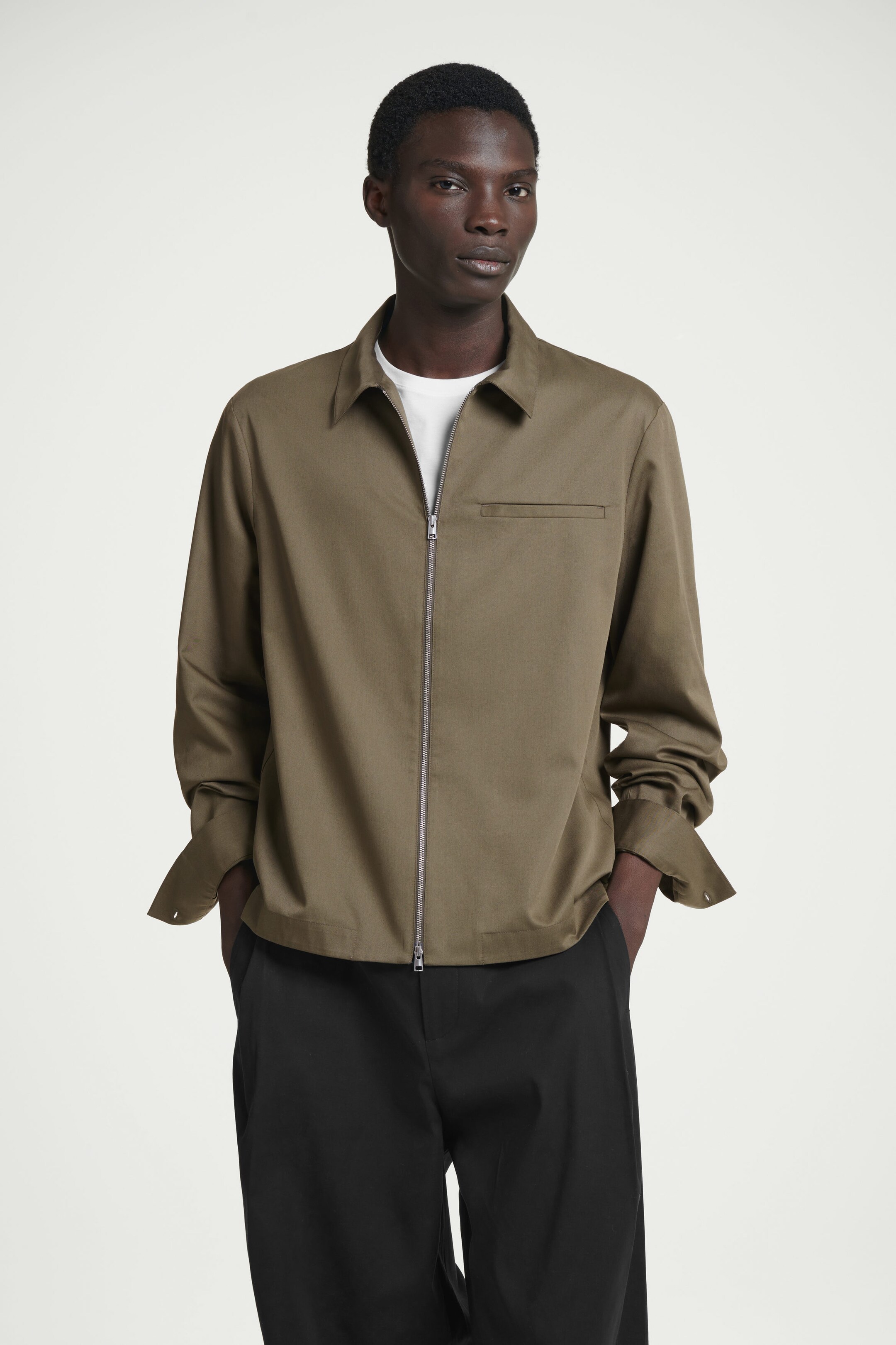 REGULAR ZIPPED TWILL OVERSHIRT