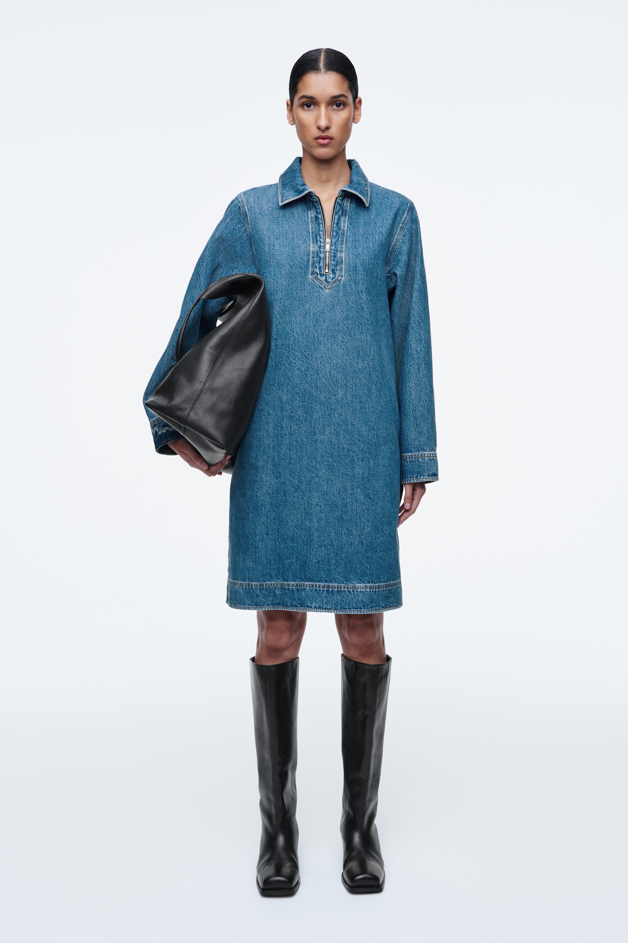 DENIM HALF-ZIP DRESS