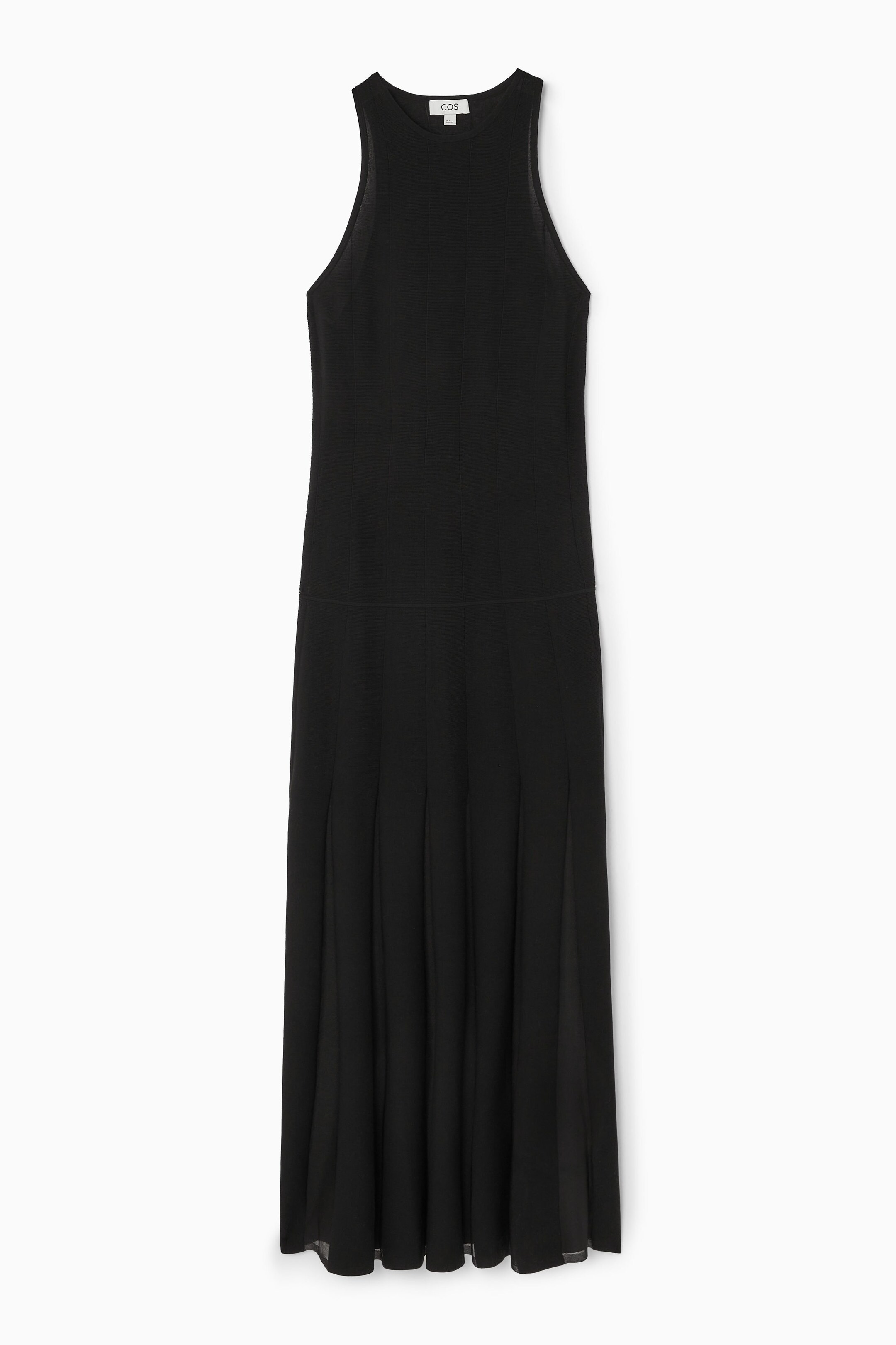 PLEATED RACER-NECK MAXI DRESS