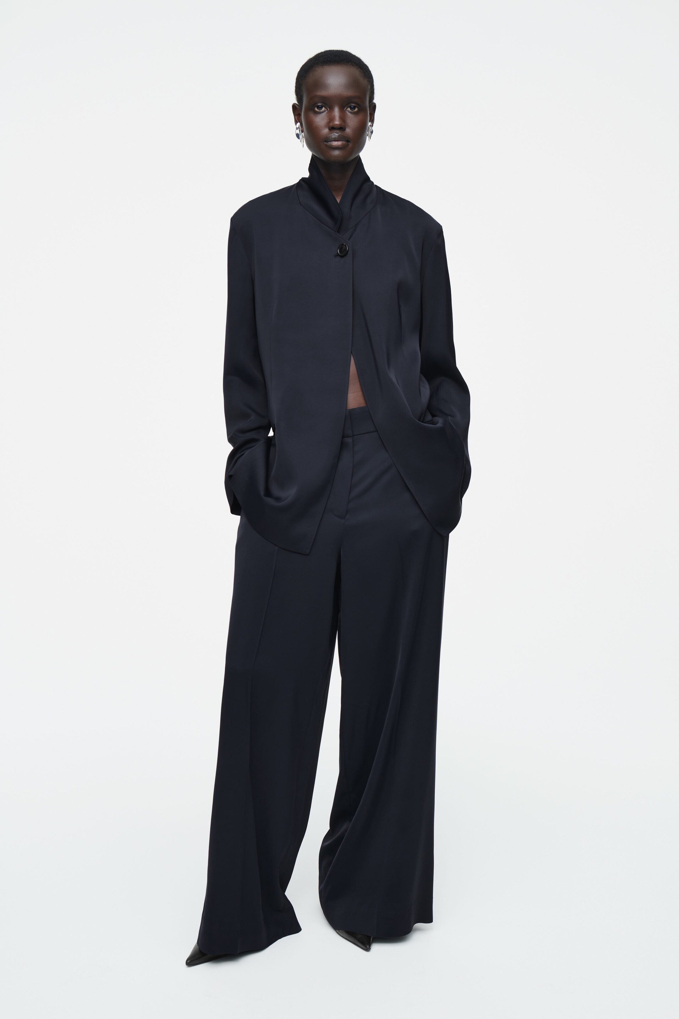 TAILORED SATIN WIDE-LEG TROUSERS