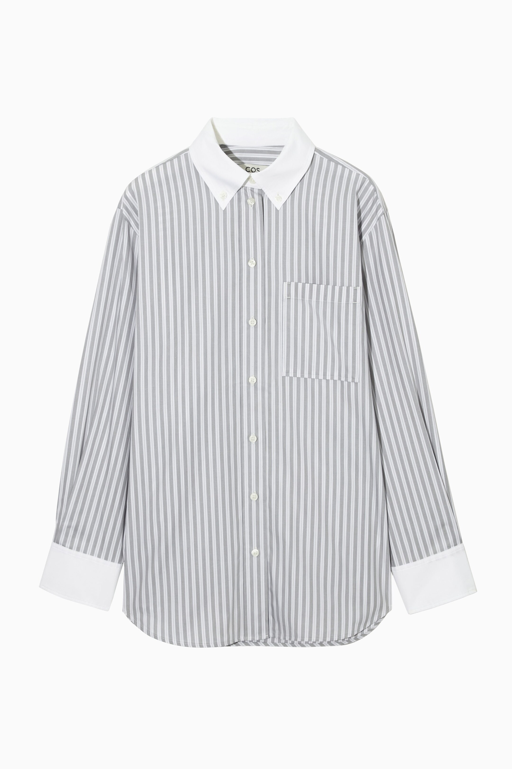 OVERSIZED CONTRAST-TRIM PINSTRIPED SHIRT