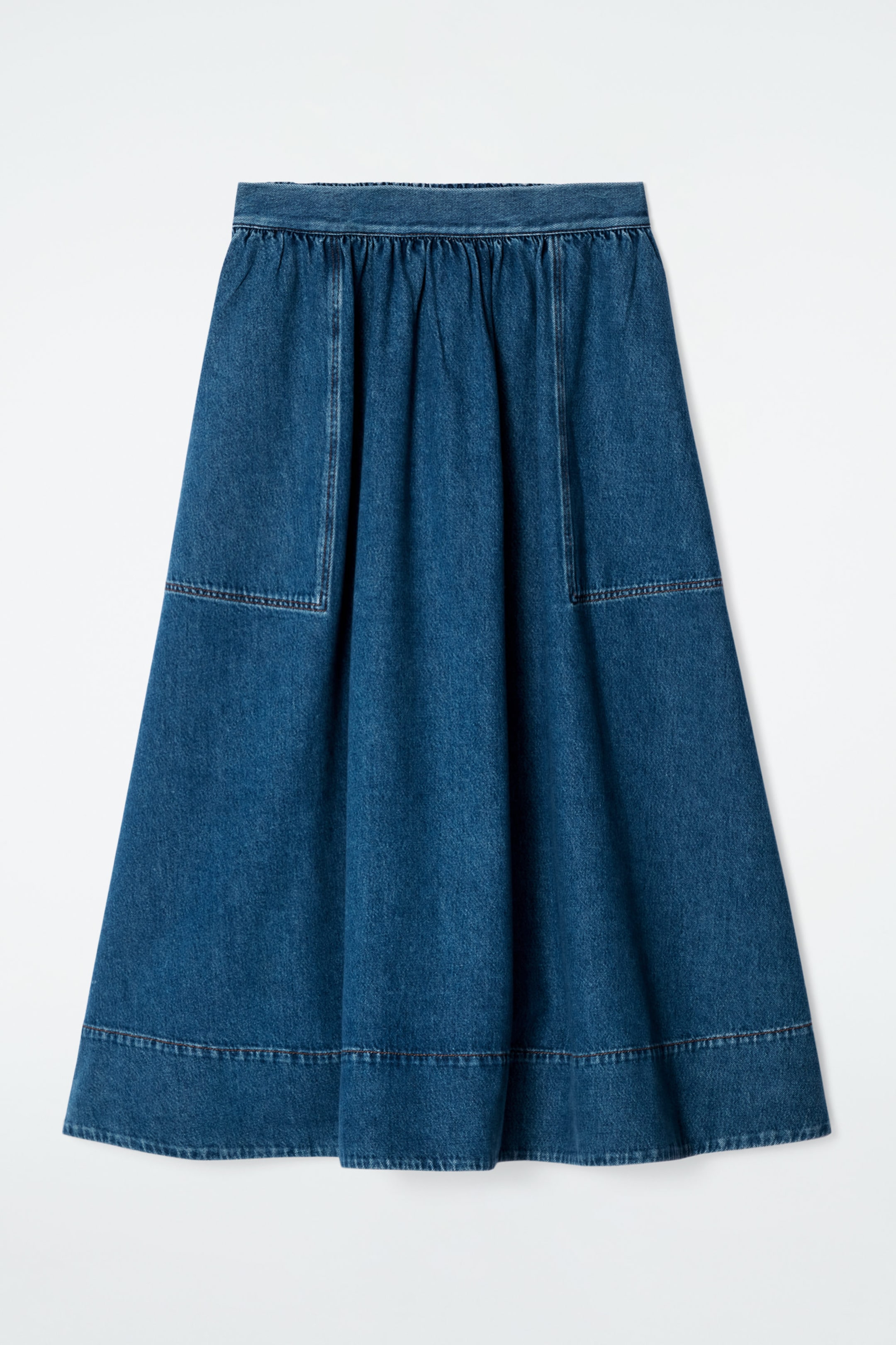 ELASTICATED DENIM MIDI SKIRT