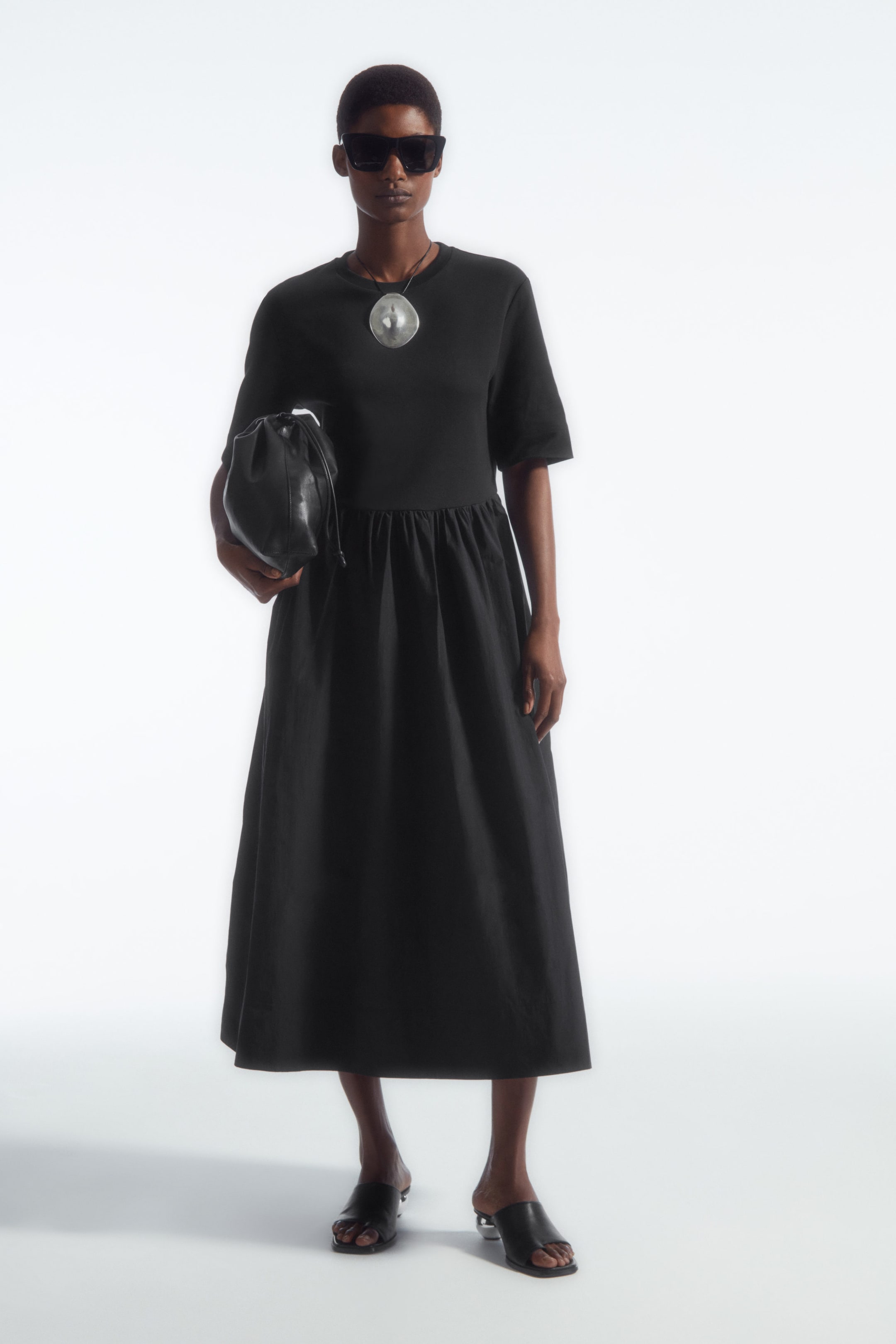 CONTRAST-PANEL MIDI DRESS