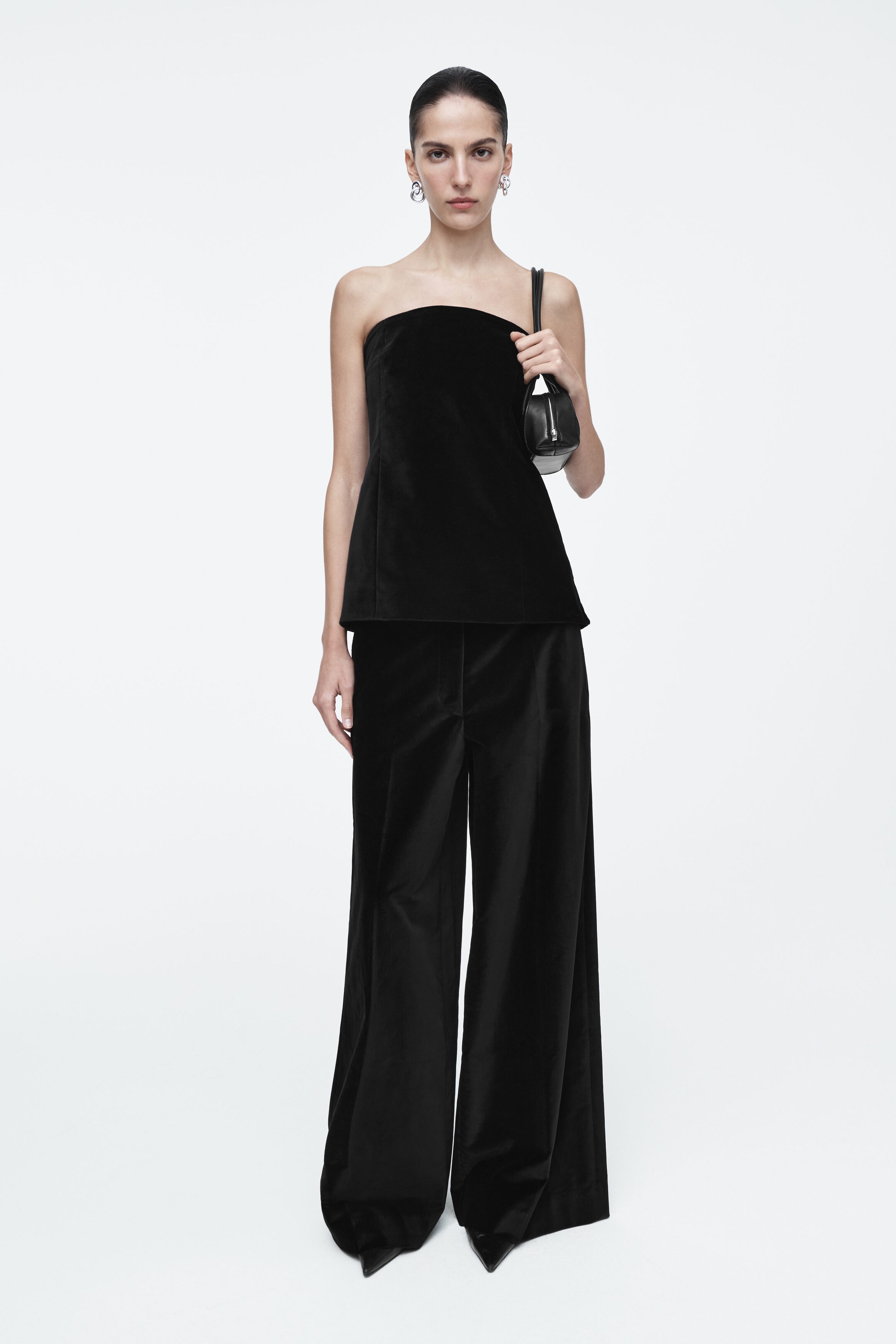 RELAXED VELVET WIDE-LEG TROUSERS