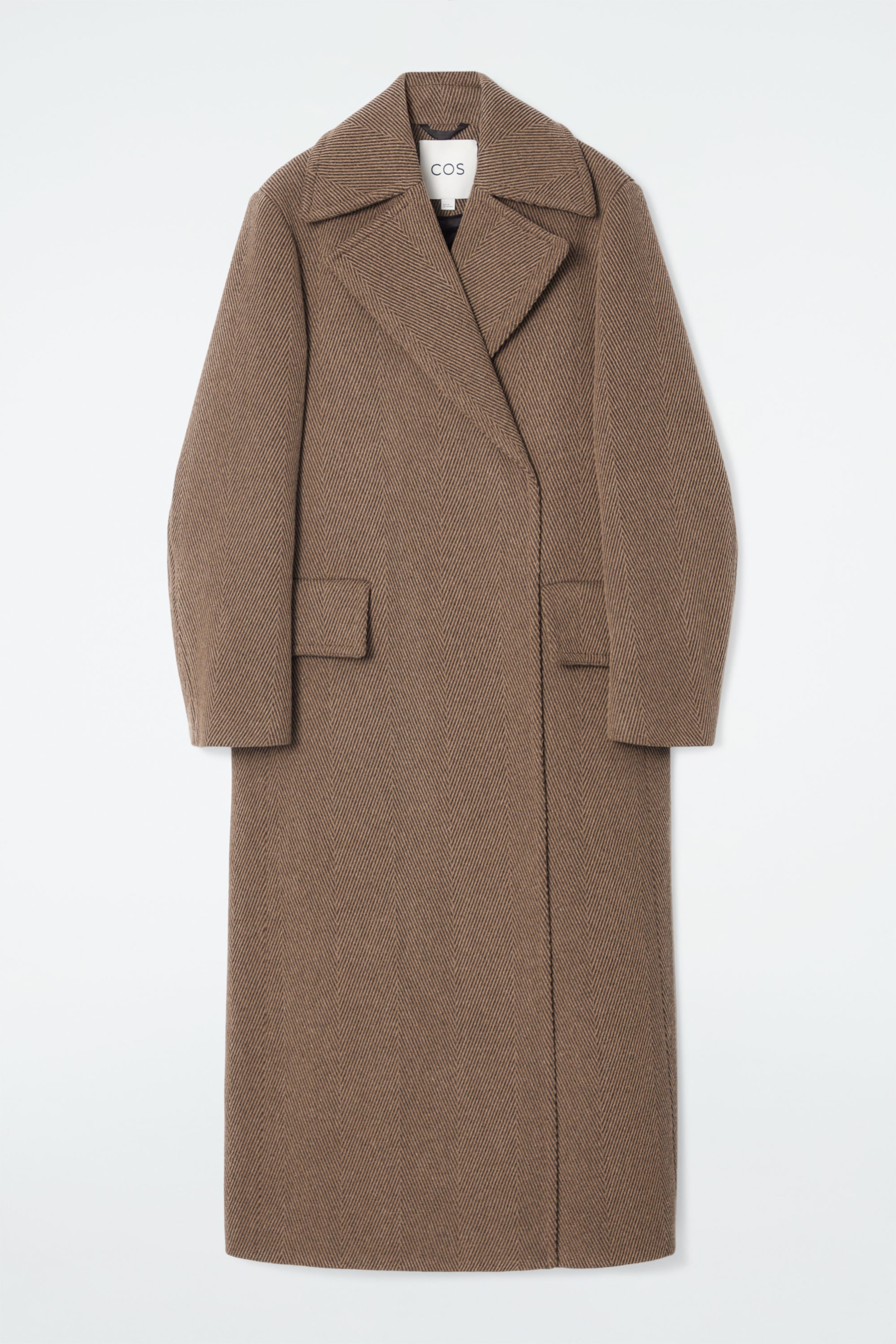 TAILORED HERRINGBONE WOOL COAT - BROWN