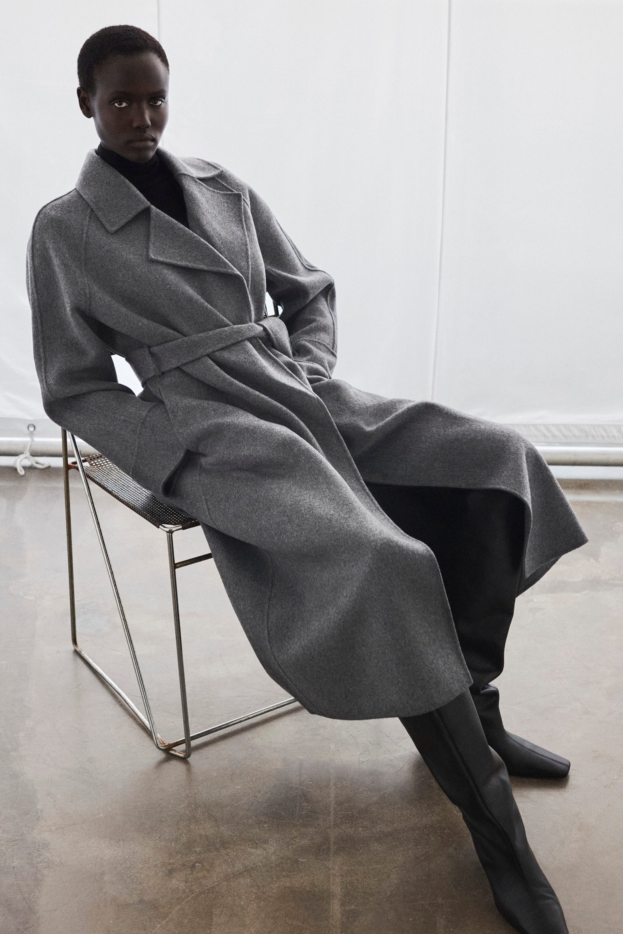 BELTED DOUBLE-FACED WOOL COAT