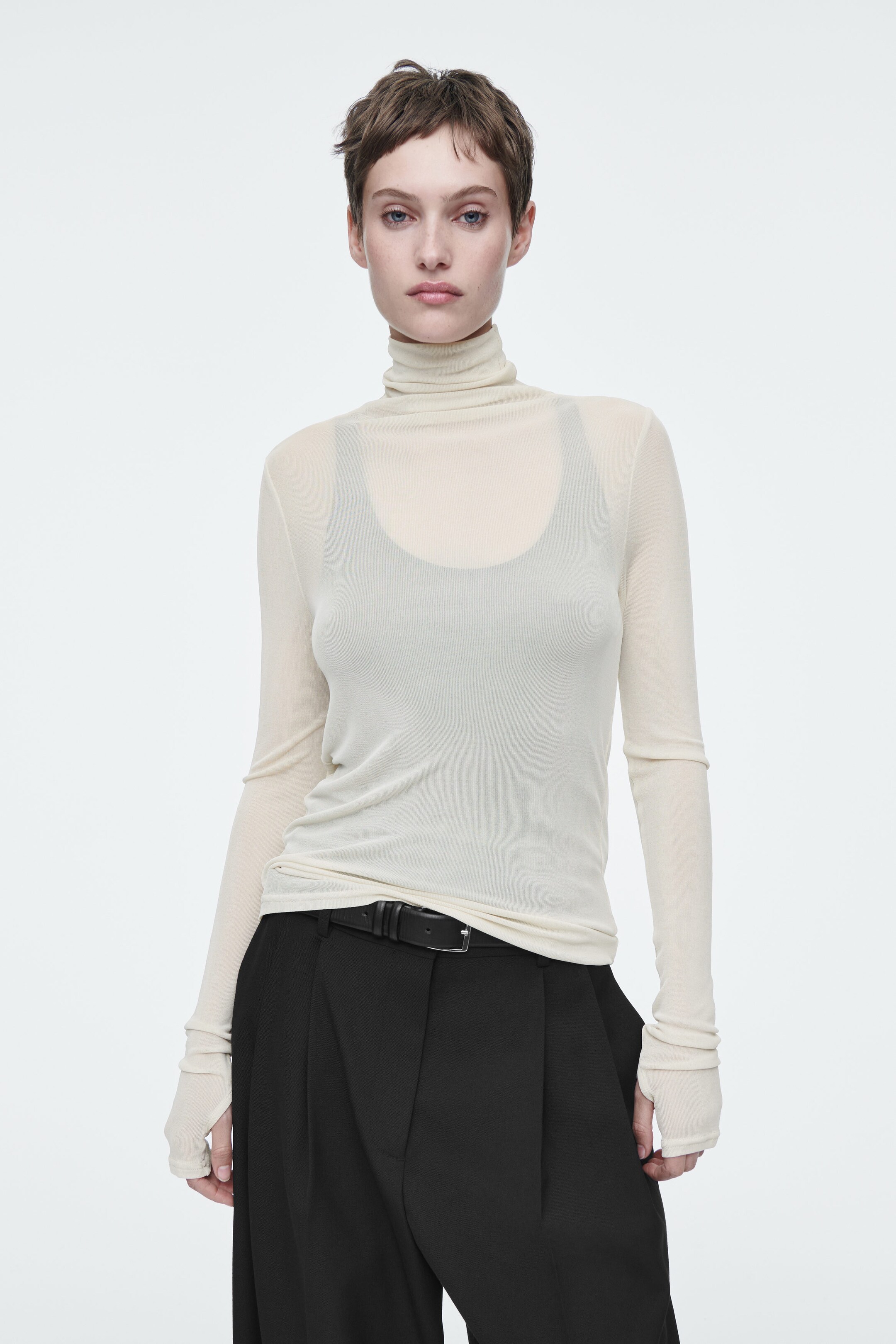 Silk white sheer fashion turtleneck