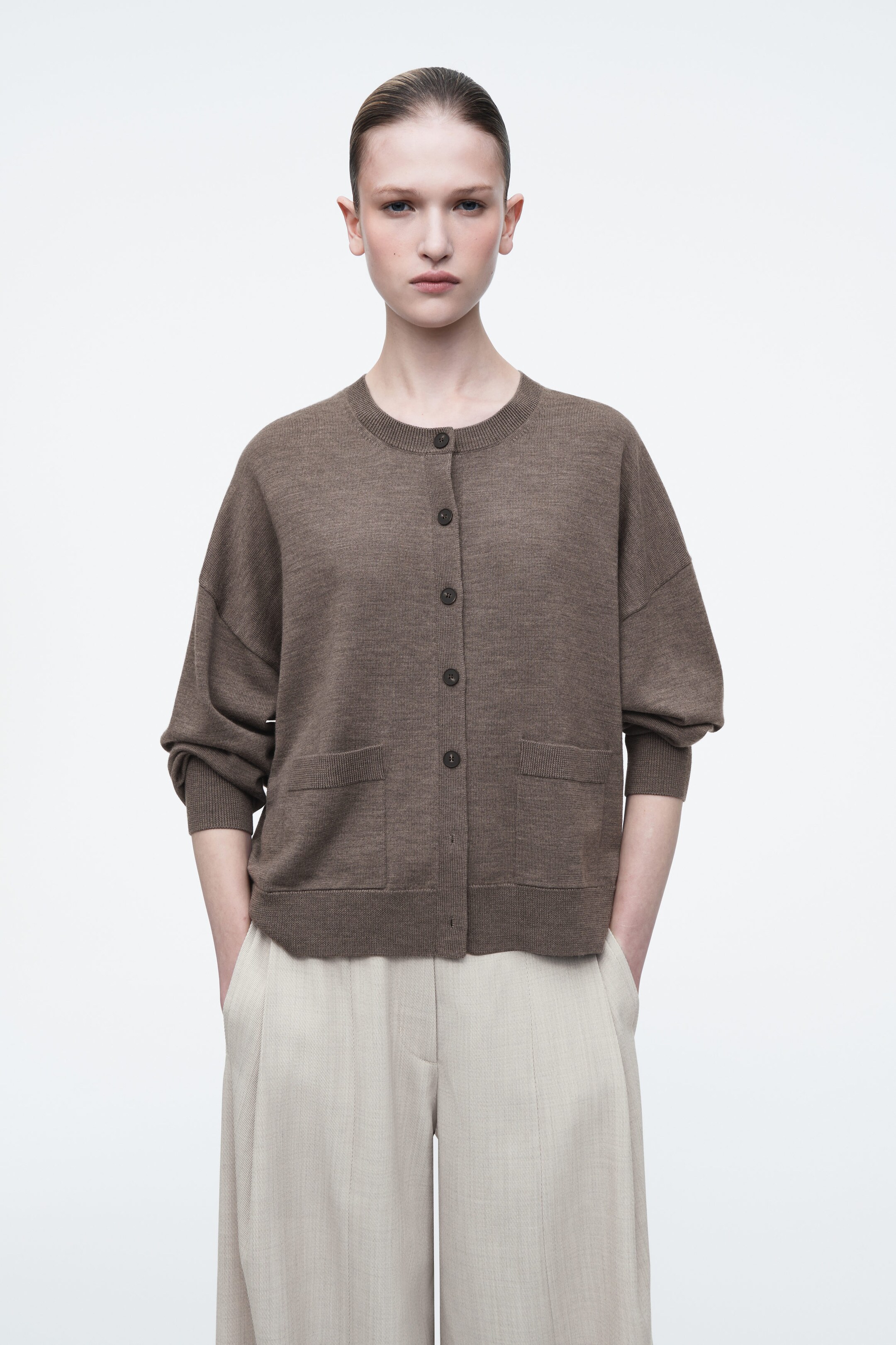 MERINO WOOL CREW-NECK CARDIGAN