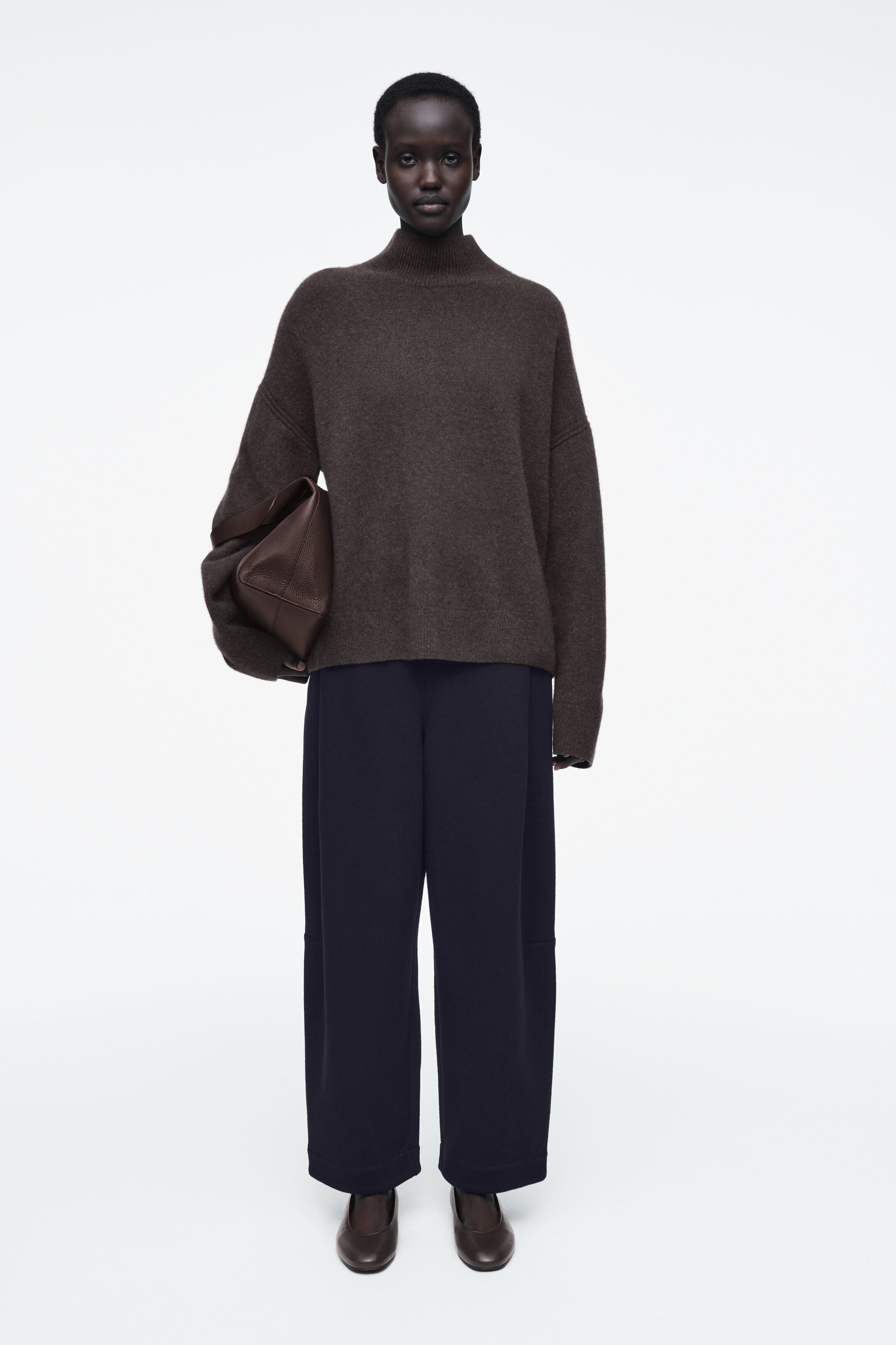 BOILED-WOOL BARREL-LEG TROUSERS