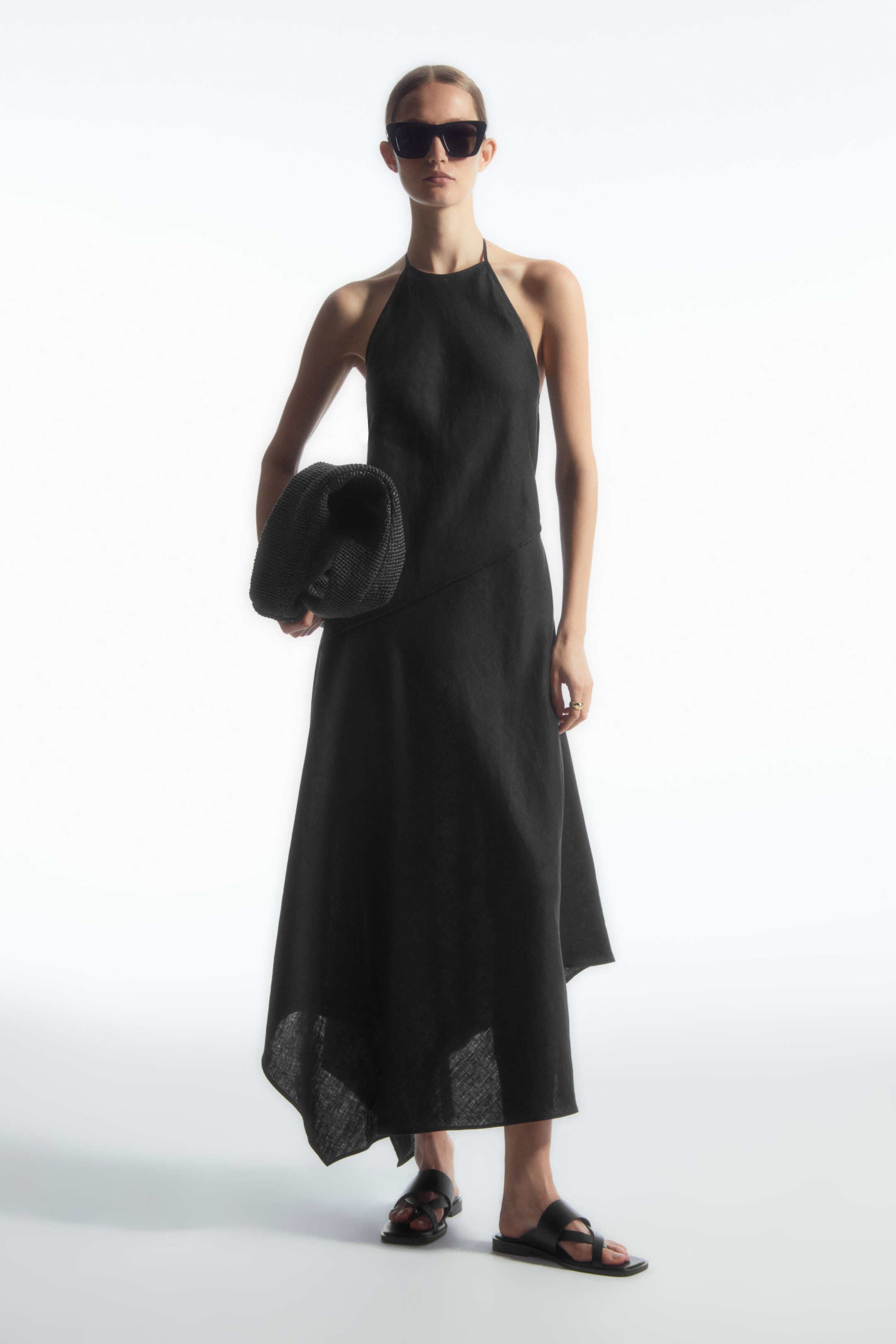 ASYMMETRIC HALTERNECK LINEN DRESS