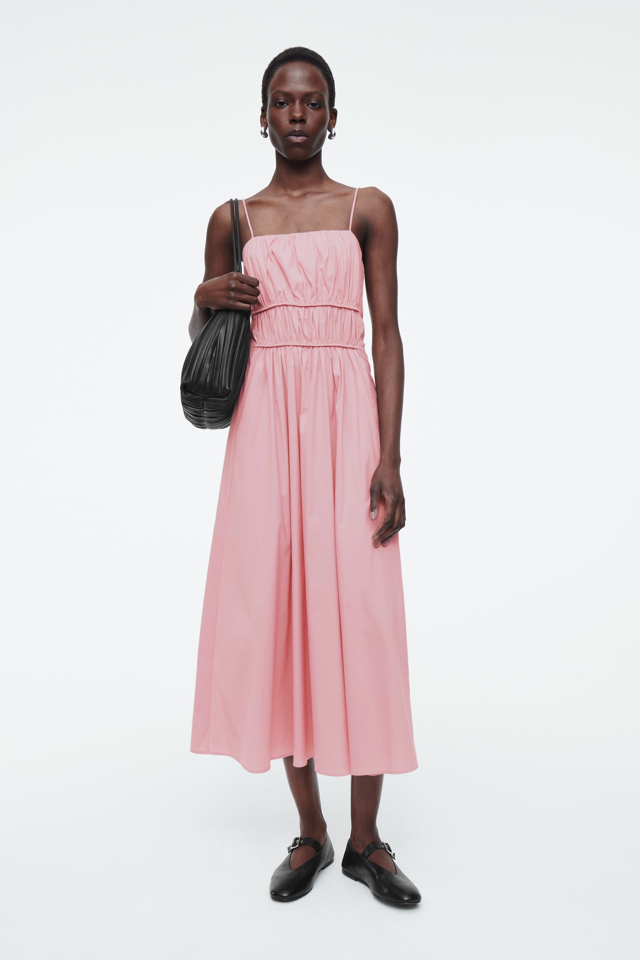 GATHERED WAIST MIDI DRESS PINK