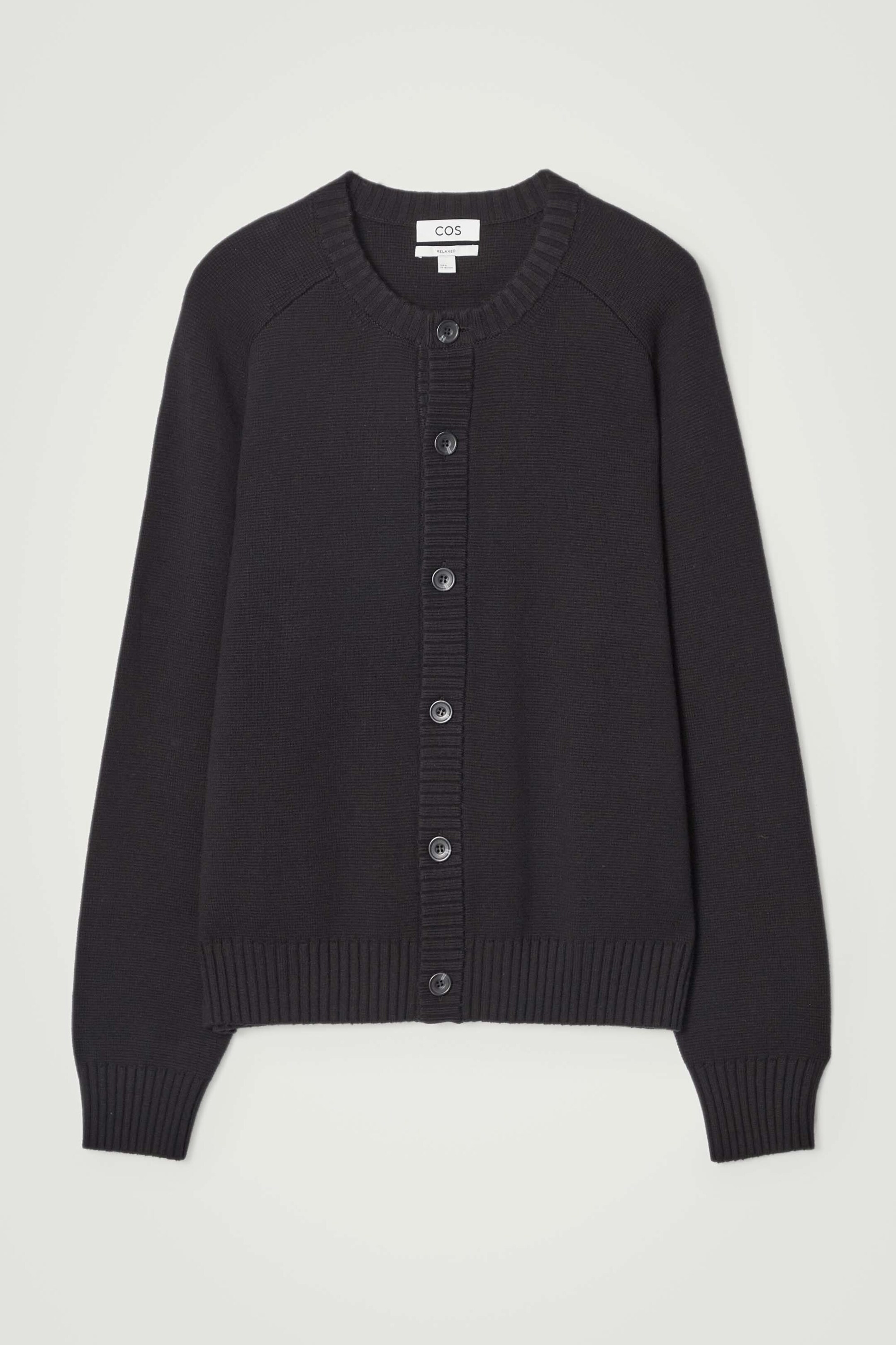 WOOL BLEND CREW NECK CARDIGAN BLACK