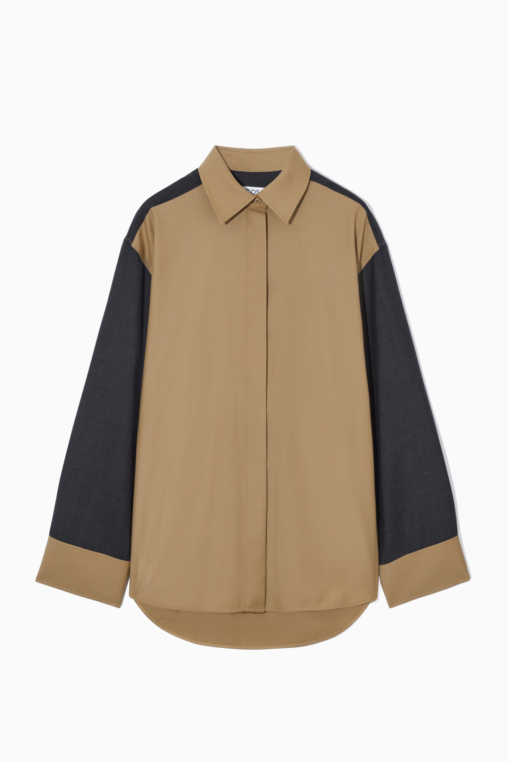 DECONSTRUCTED COLOUR-BLOCK WOOL SHIRT