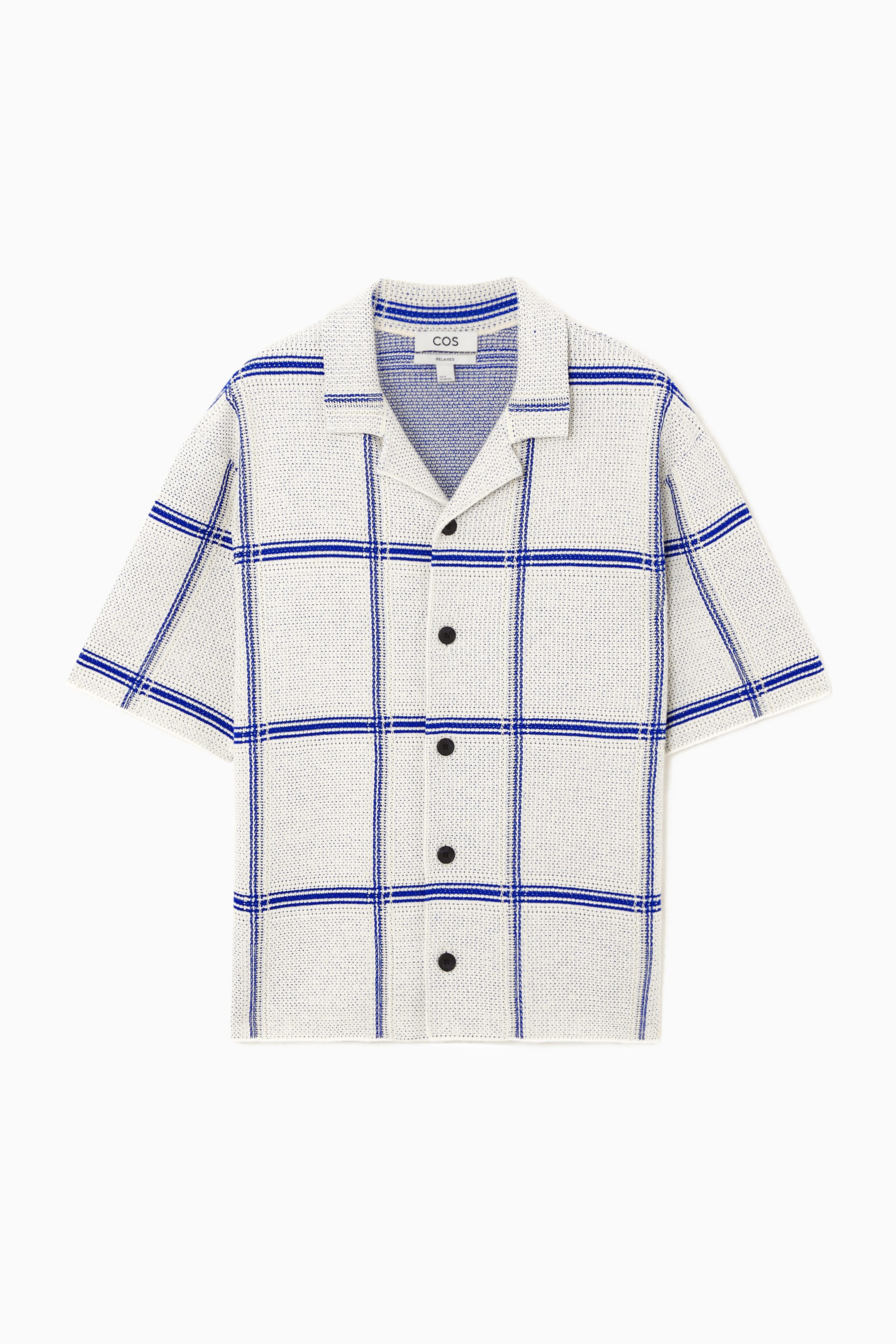 RELAXED CHECKED KNITTED HEMP SHORT-SLEEVED SHIRT