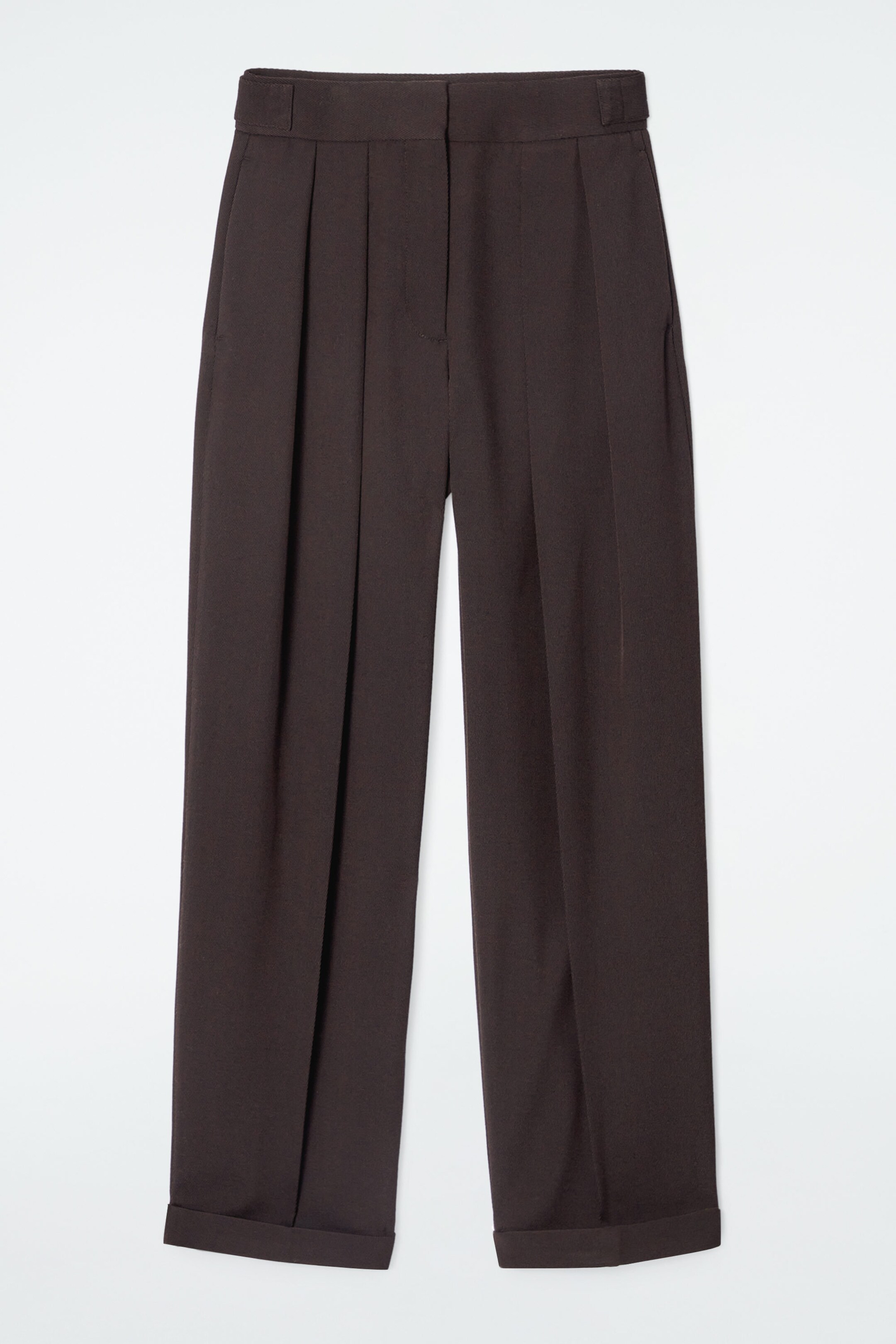 PLEATED WOOL-BLEND TAPERED TROUSERS