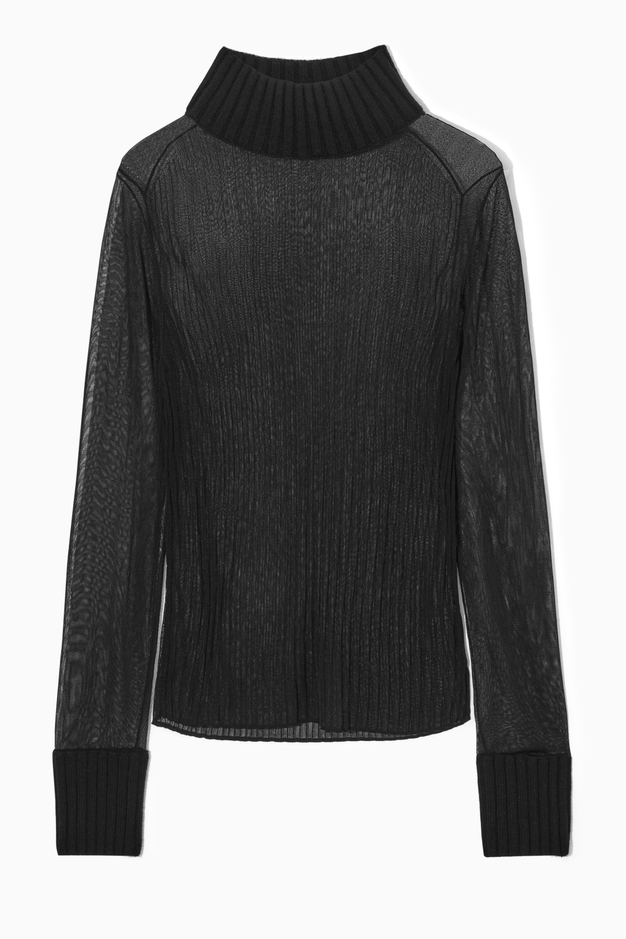 RIBBED SHEER TURTLENECK TOP