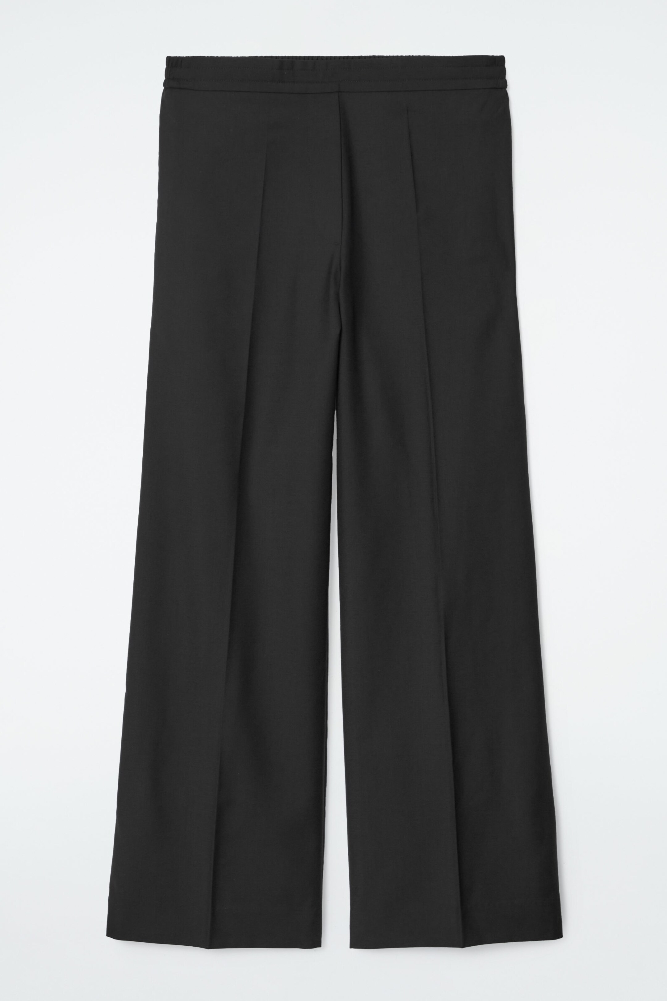 REGULAR ELASTICATED WOOL STRAIGHT-LEG TROUSERS