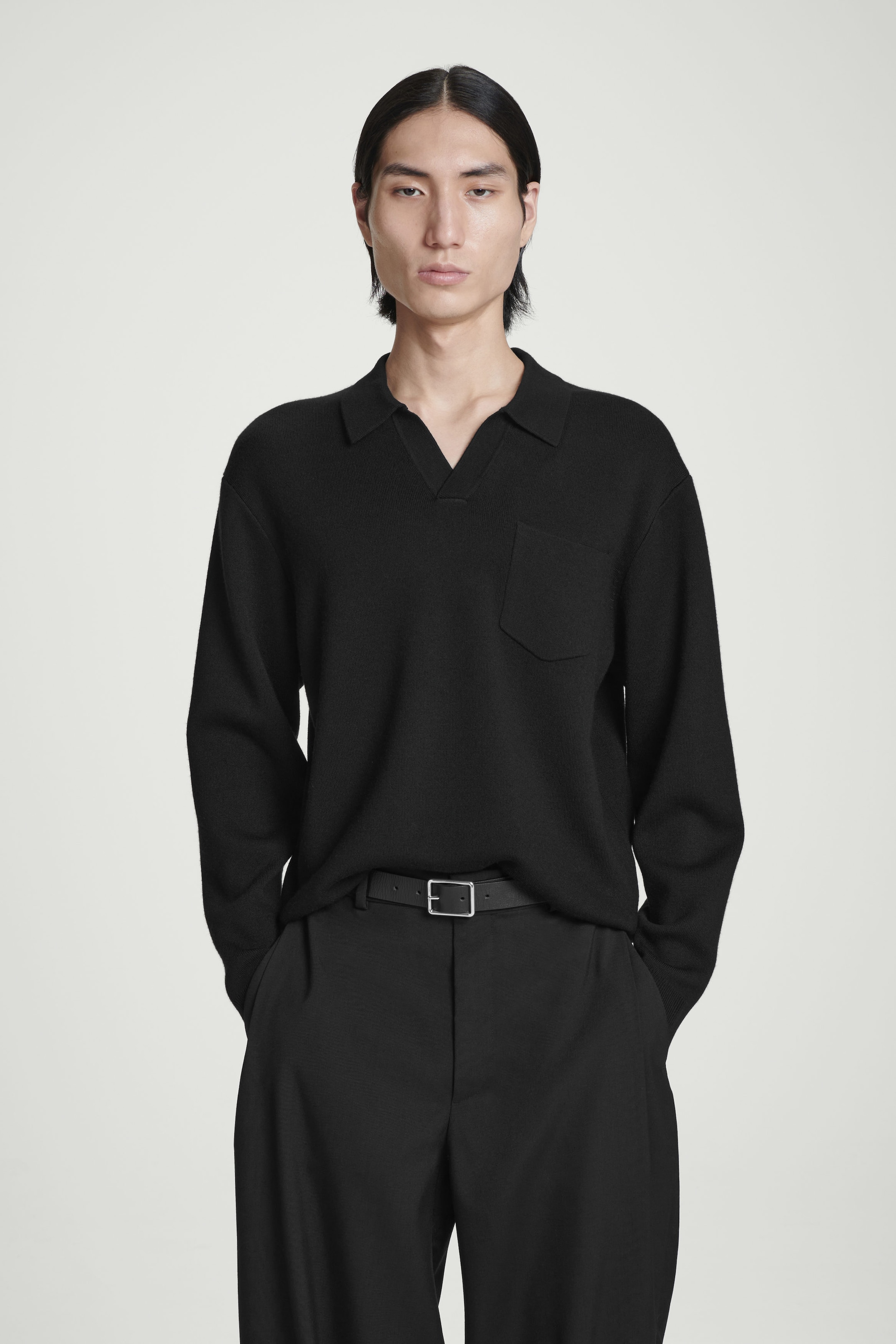 KNITTED WOOL LONG-SLEEVED POLO SHIRT