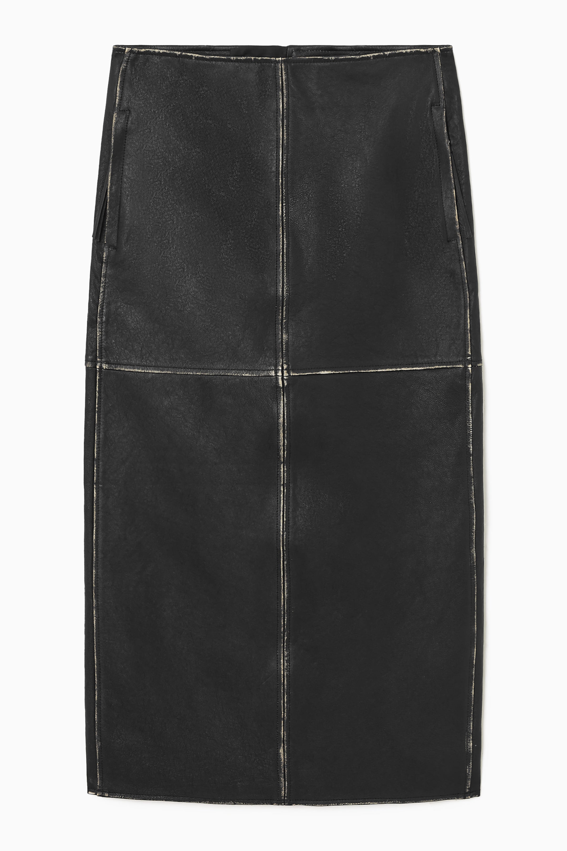 PANELLED LEATHER RACER MIDI SKIRT