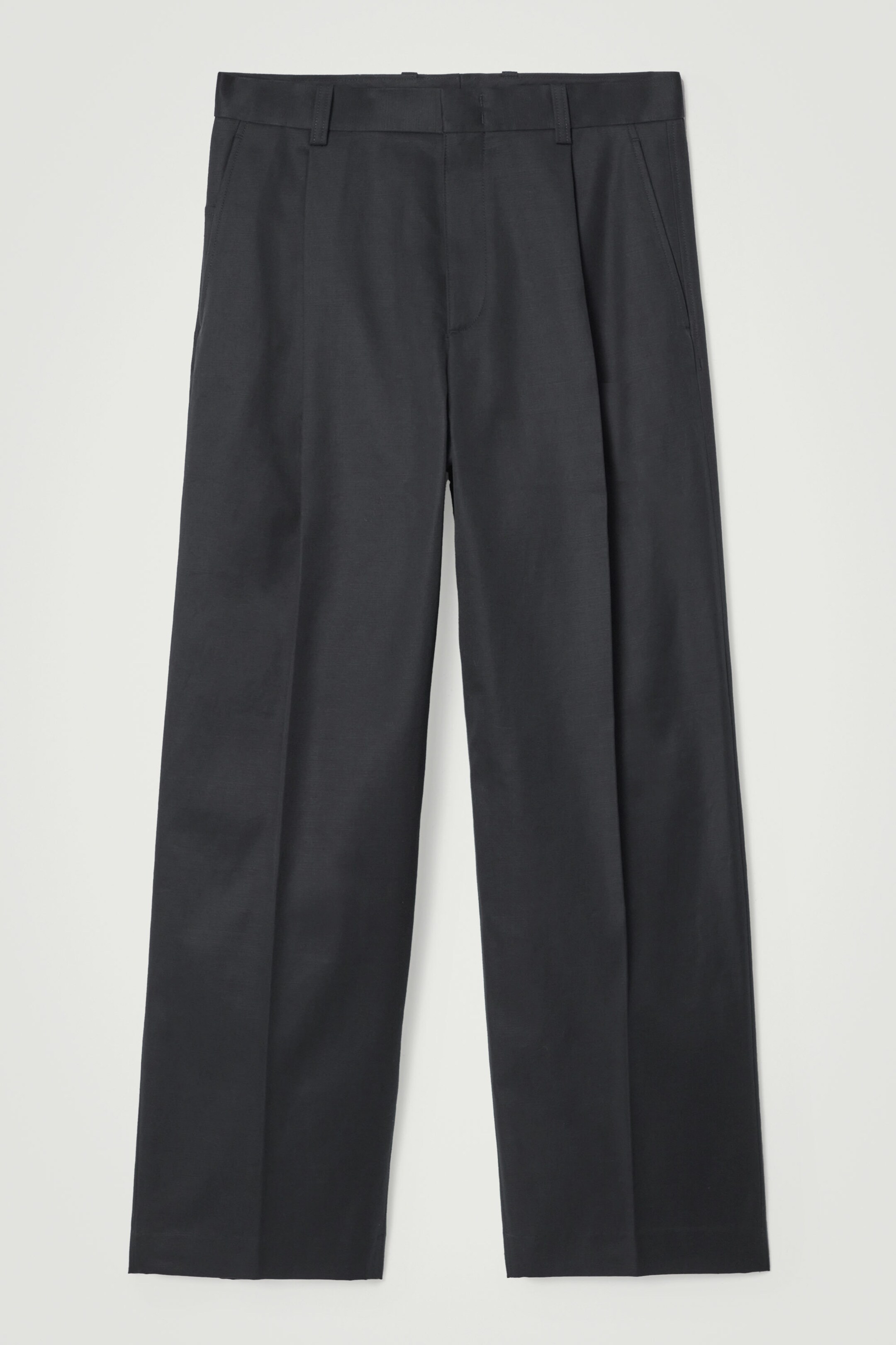 RELAXED PLEATED COTTON WIDE-LEG TROUSERS