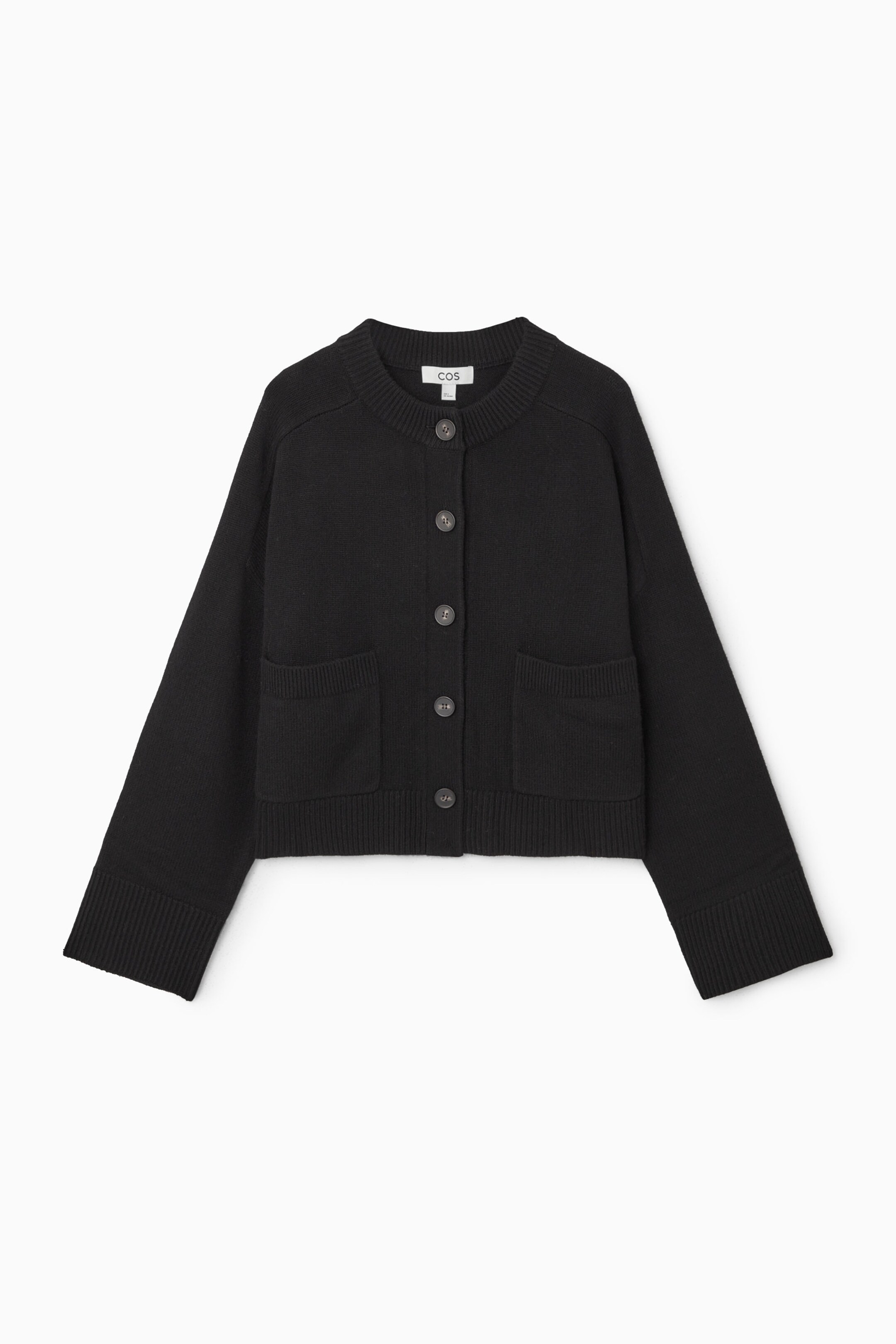 WOOL CREW NECK CARDIGAN BLACK