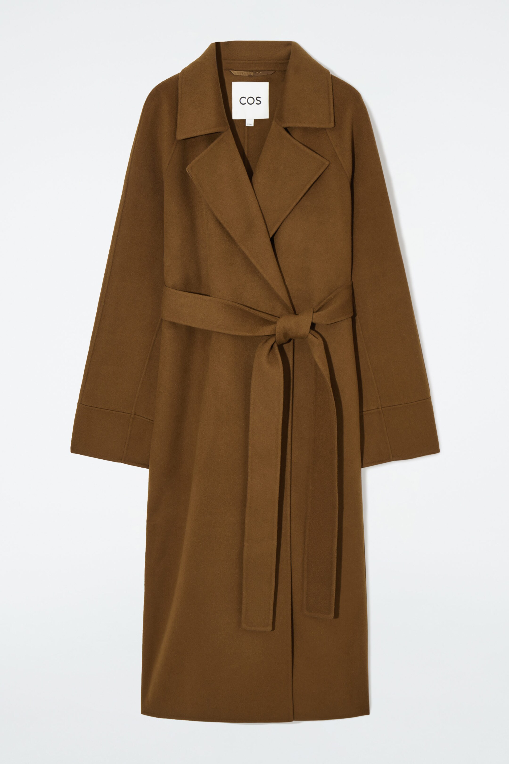 BELTED DOUBLE FACED WOOL COAT BROWN