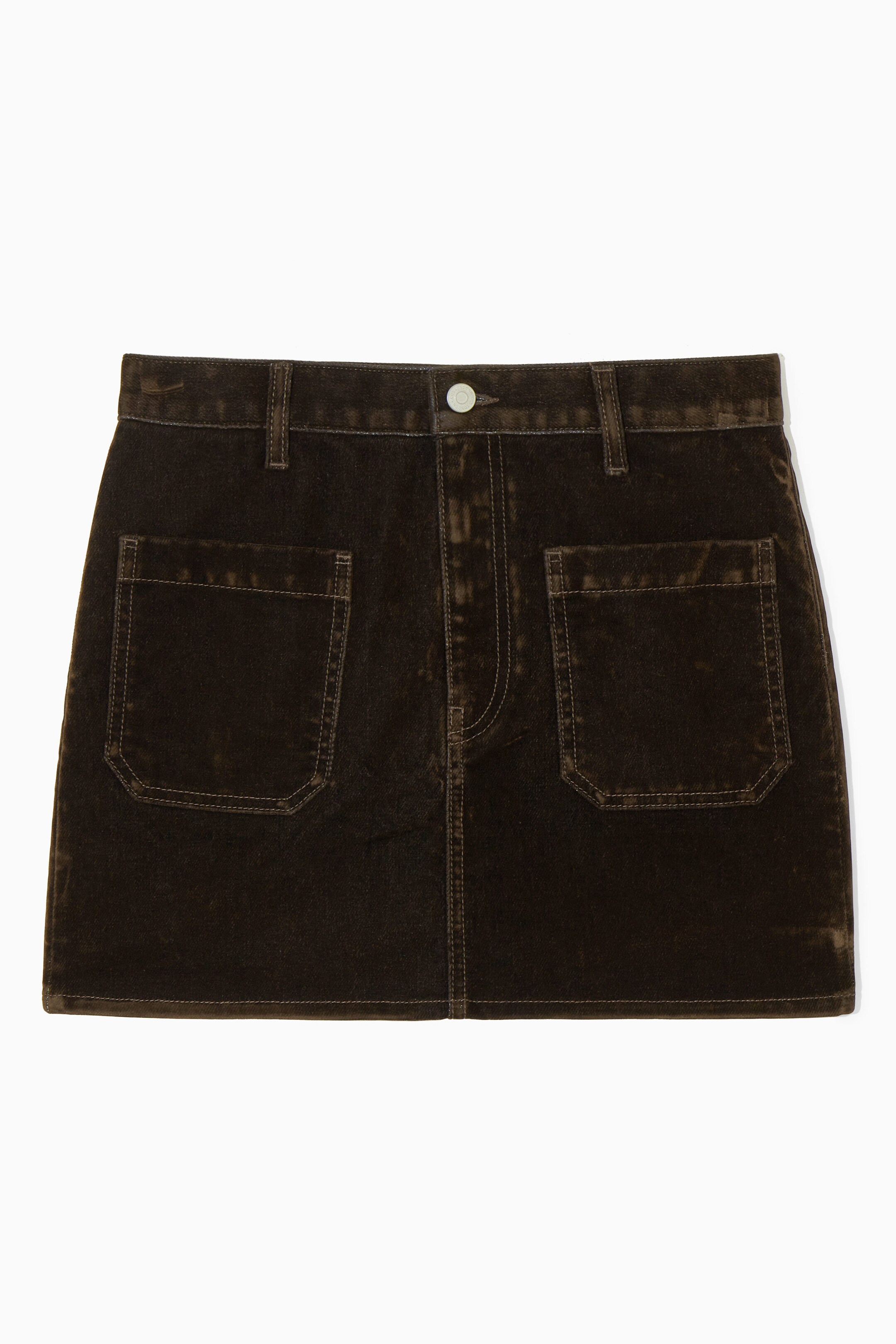 FLOCKED-DENIM MINI SKIRT