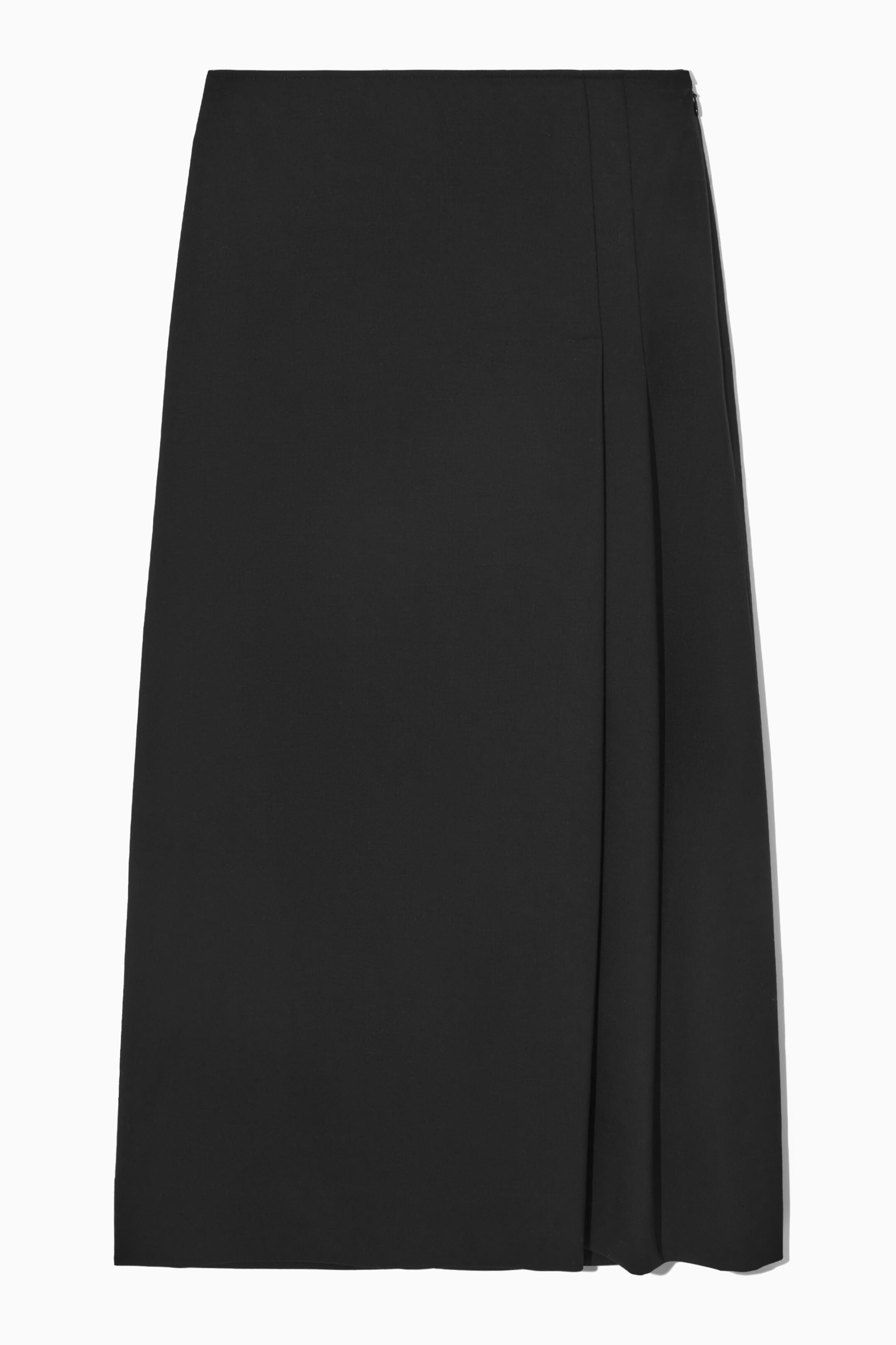 PLEATED WOOL MIDI WRAP SKIRT