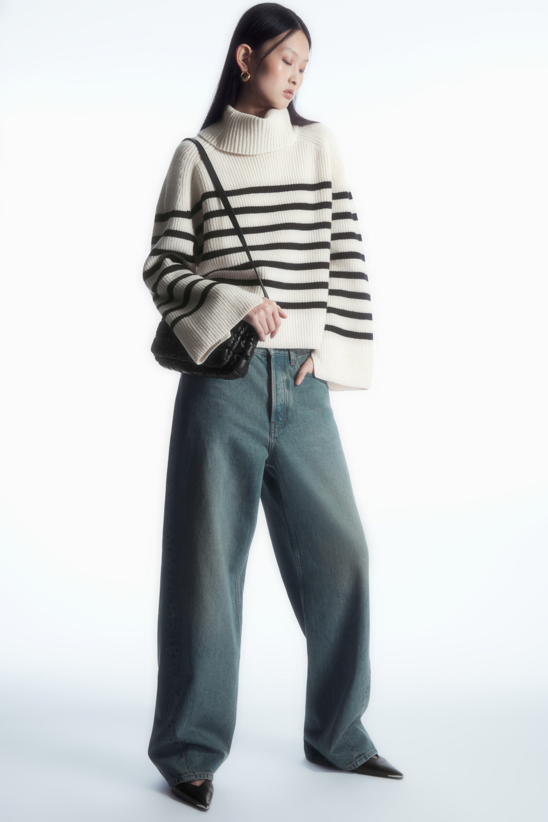 STRIPED WOOL ROLL-NECK JUMPER